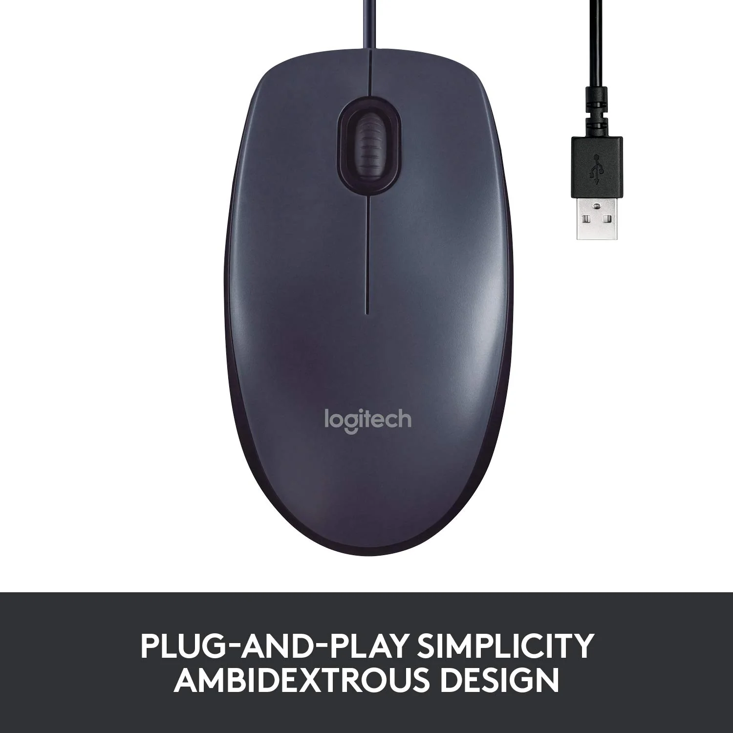 Logitech B100 Maus mit Kabel, USB-Anschluss, 800 DPI Optischer Sensor, 3 Tasten, Für Links- und Rechtshänder, PC/Mac - Schwarz - Image 2