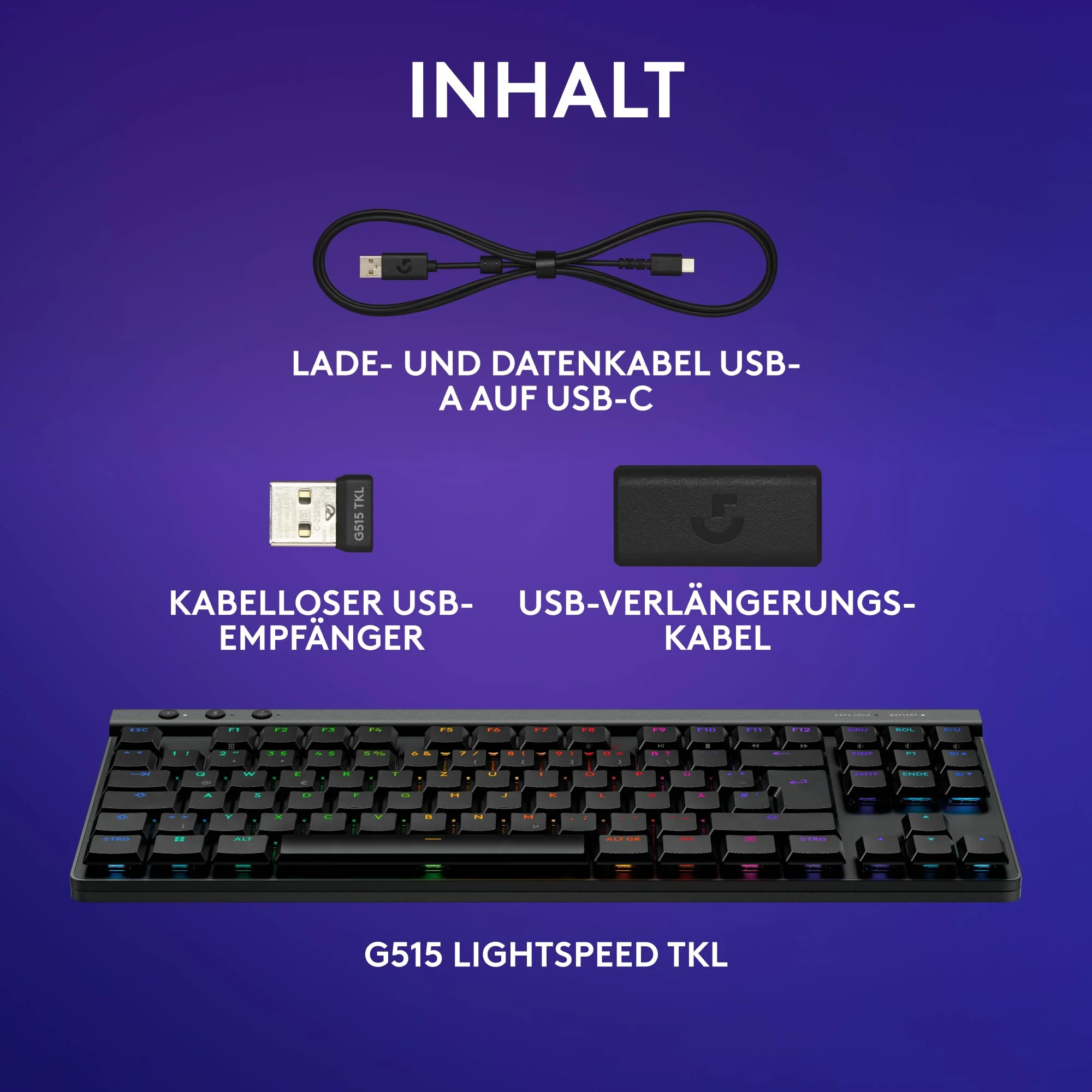 Logitech G G515 LIGHTSPEED TKL kabellose flache Gaming-Tastatur, LIGHTSYNC RGB, dünnes Profil ohne Ziffernblock, PBT-Tastenkappen, lineare mechanische Switches, Deutsches QWERTZ-Layout - Schwarz - Image 7