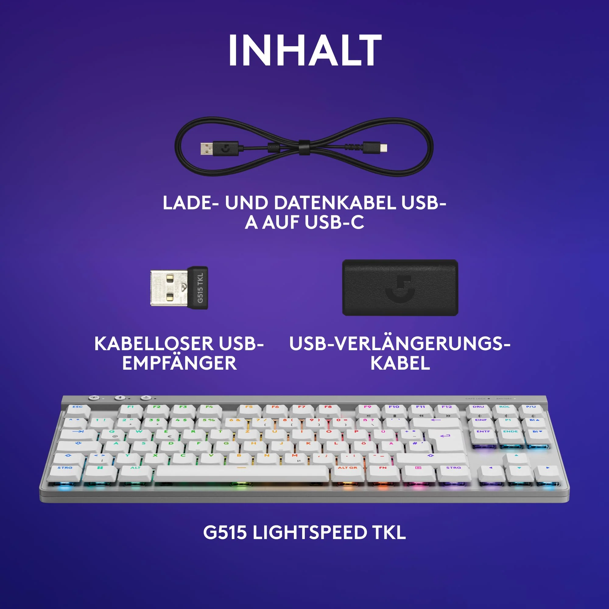 Logitech G G515 LIGHTSPEED TKL kabellose flache Gaming-Tastatur, LIGHTSYNC RGB, dünnes Profil ohne Ziffernblock, PBT-Tastenkappen, taktile mechanische Switches, Deutsches QWERTZ-Layout - Weiß - Image 6