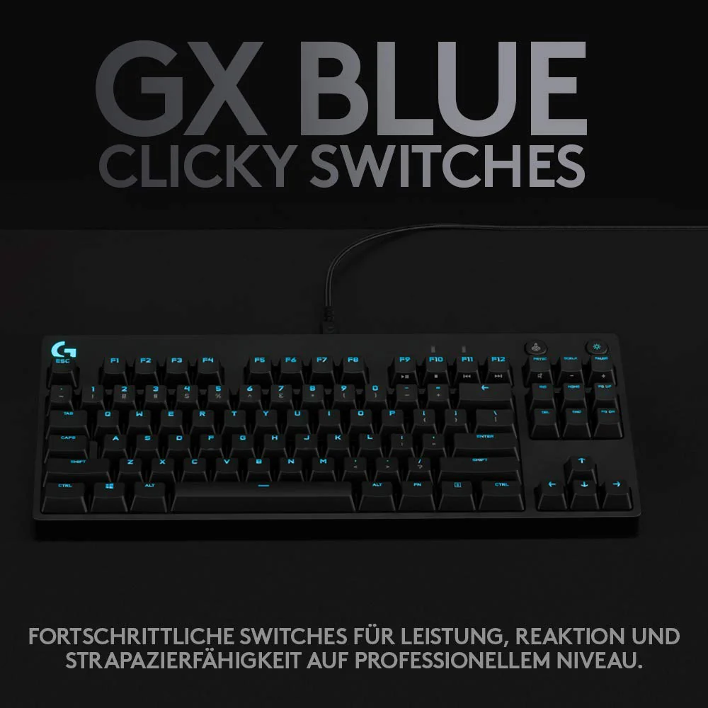 Logitech G PRO Mechanische Gaming-Tastatur – Portable Tenkeyless Design, abnehmbares Micro-USB-Kabel, GX Blue Clicky Switches, LIGHTSYNC RGB Backlit Keys, QWERTZ Deutsch, PC,Mac - Schwarz - Image 7