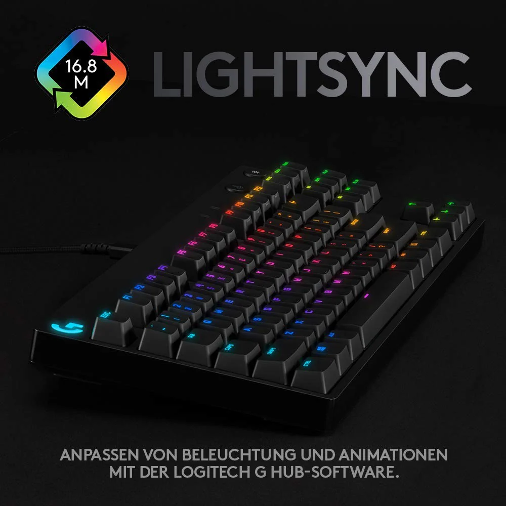 Logitech G PRO Mechanische Gaming-Tastatur – Portable Tenkeyless Design, abnehmbares Micro-USB-Kabel, GX Blue Clicky Switches, LIGHTSYNC RGB Backlit Keys, QWERTZ Deutsch, PC,Mac - Schwarz - Image 8