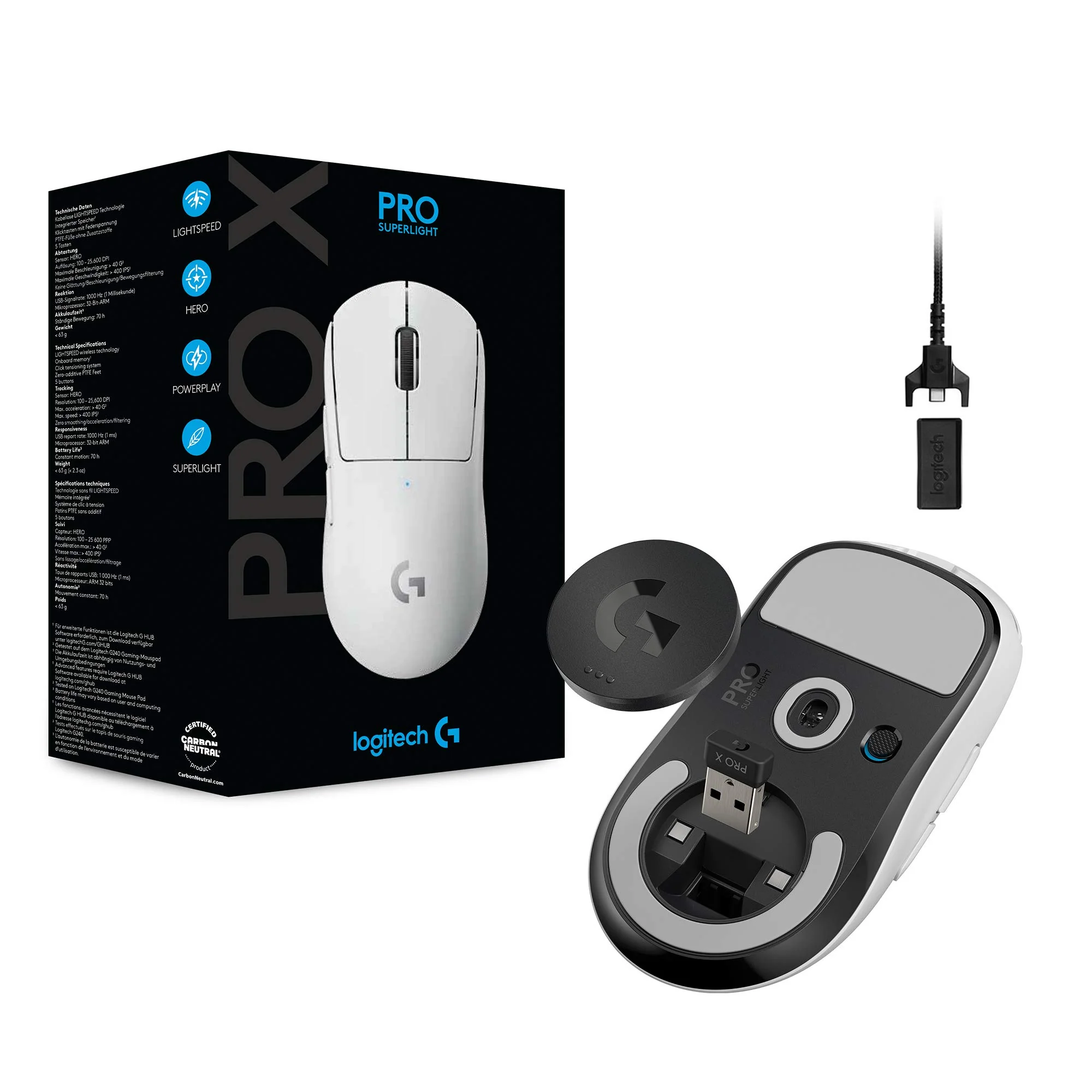 Logitech G PRO X SUPERLIGHT kabellose Gaming-Maus mit HERO 25K Sensor, Ultra-leicht mit 63g, 5 programmierbare Tasten, 70 Stunden Akkulaufzeit, PTFE-Füße ohne Zusatzstoffe, PC/Mac - Weiß - Image 3