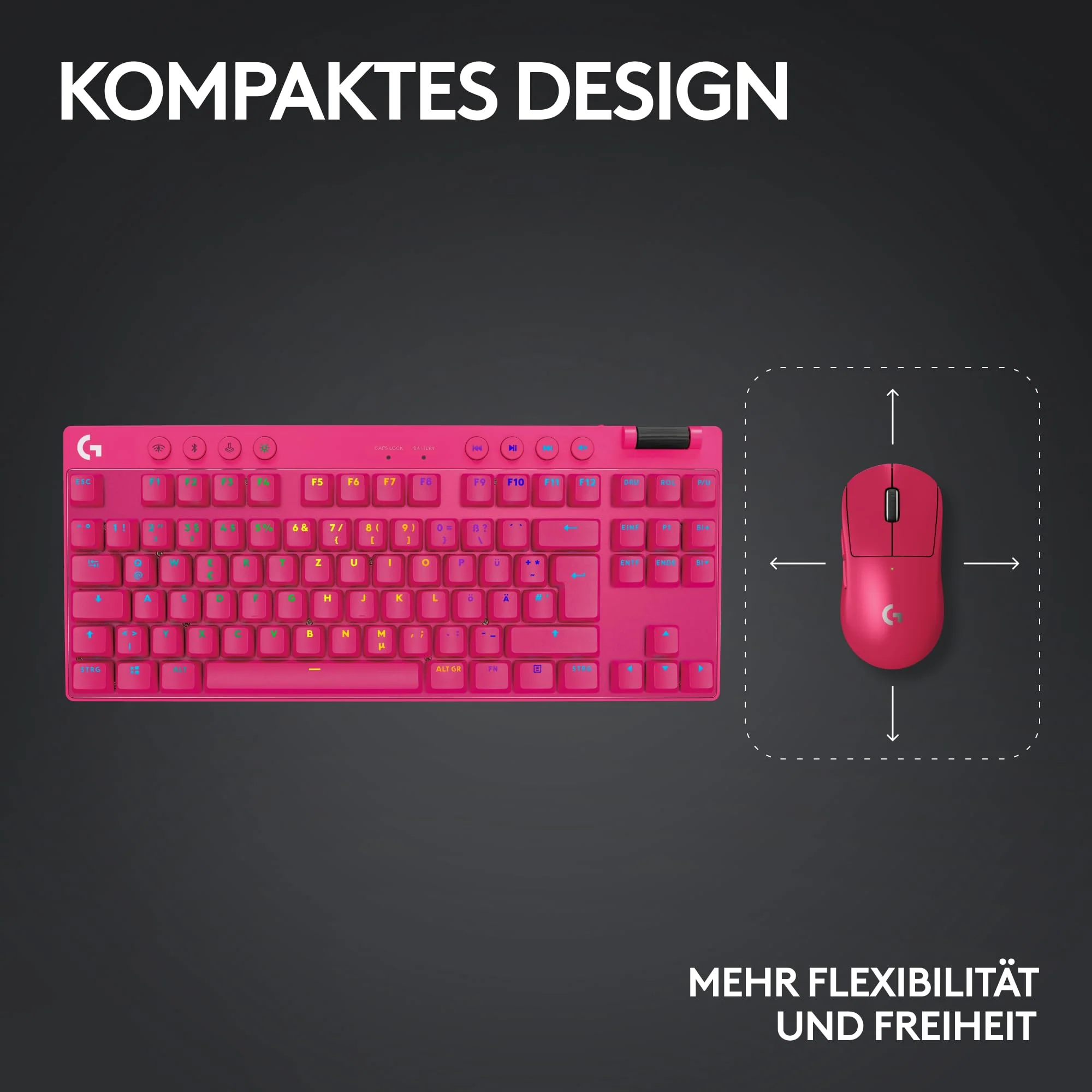 Logitech G PRO X TKL LIGHTSPEED kabellose Gaming-Tastatur, ultramobiles Design ohne Ziffernblock, LIGHTSYNC RGB, PBT-Tastenkappen, Tactile Switches (GX Brown), QWERTZ Deutsches, PC - Magenta - Image 7
