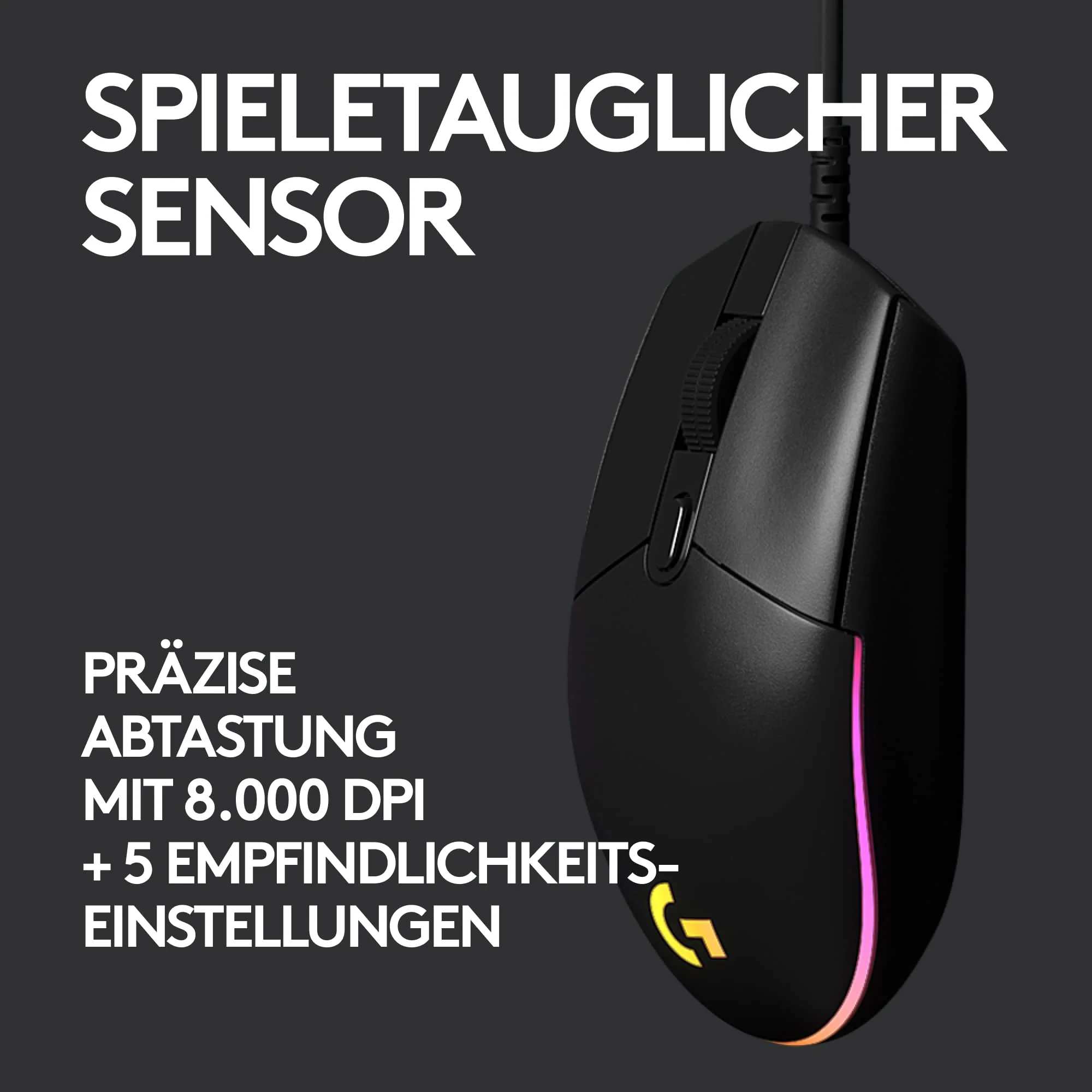 Logitech G203 Gaming-Maus mit anpassbarer LIGHTSYNC RGB-Beleuchtung, 6 programmierbare Tasten, spieletauglicher Sensor, Abtastung mit 8.000 DPI, Geringes Gewicht - Schwarz - Image 3