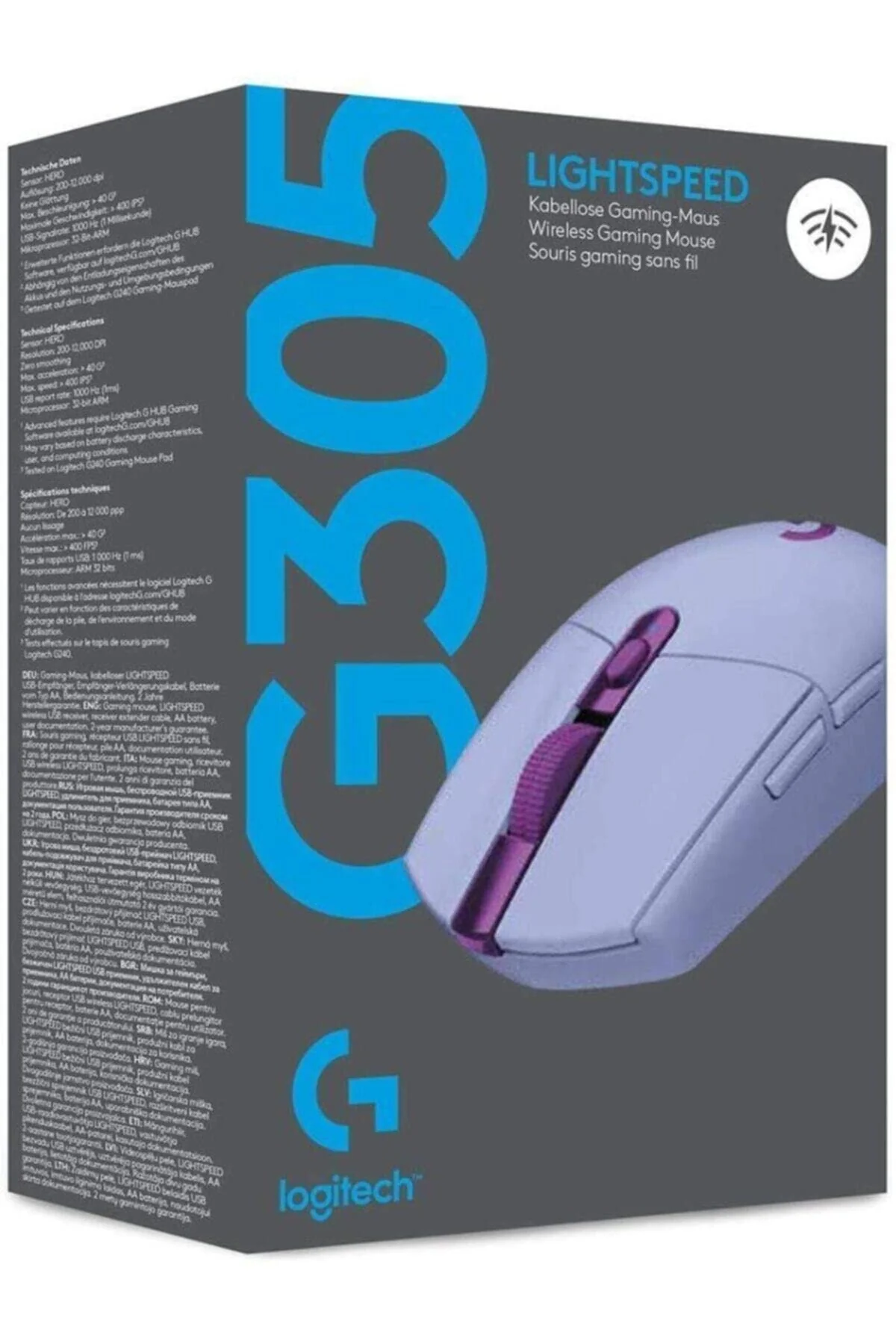 Logitech G305 LIGHTSPEED kabellose Gaming-Maus mit HERO 12K DPI Sensor, Wireless Verbindung, 6 programmierbare Tasten, 250 Stunden Akkulaufzeit, Leichtgewicht, PC/Mac - Lila - Image 4