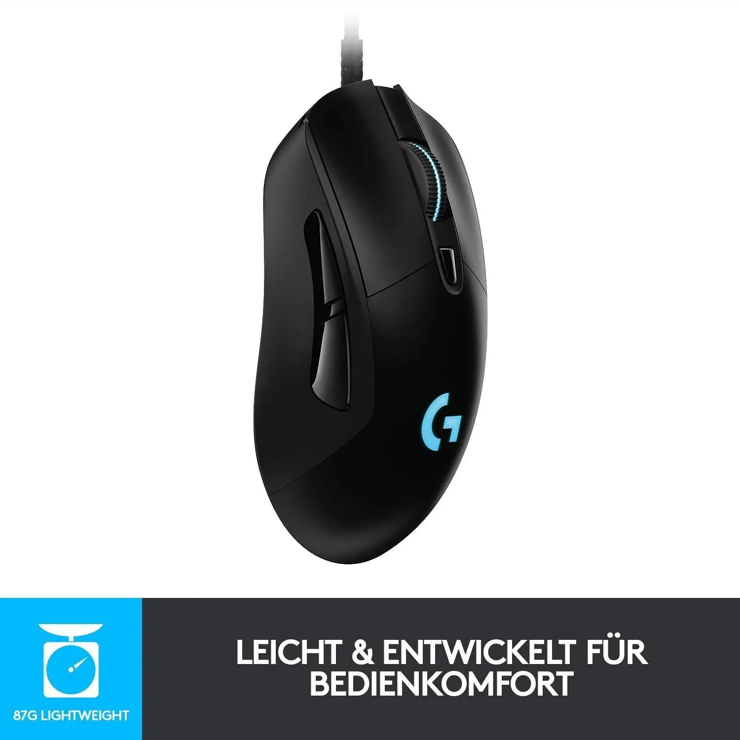Logitech G403 HERO Gaming-Maus mit HERO 25K DPI Sensor, LIGHTSYNC RGB, geringes Gewicht von 87g und optionales 10g Gewicht, geflochtenes Kabel, PC/Mac - Schwarz - Image 2
