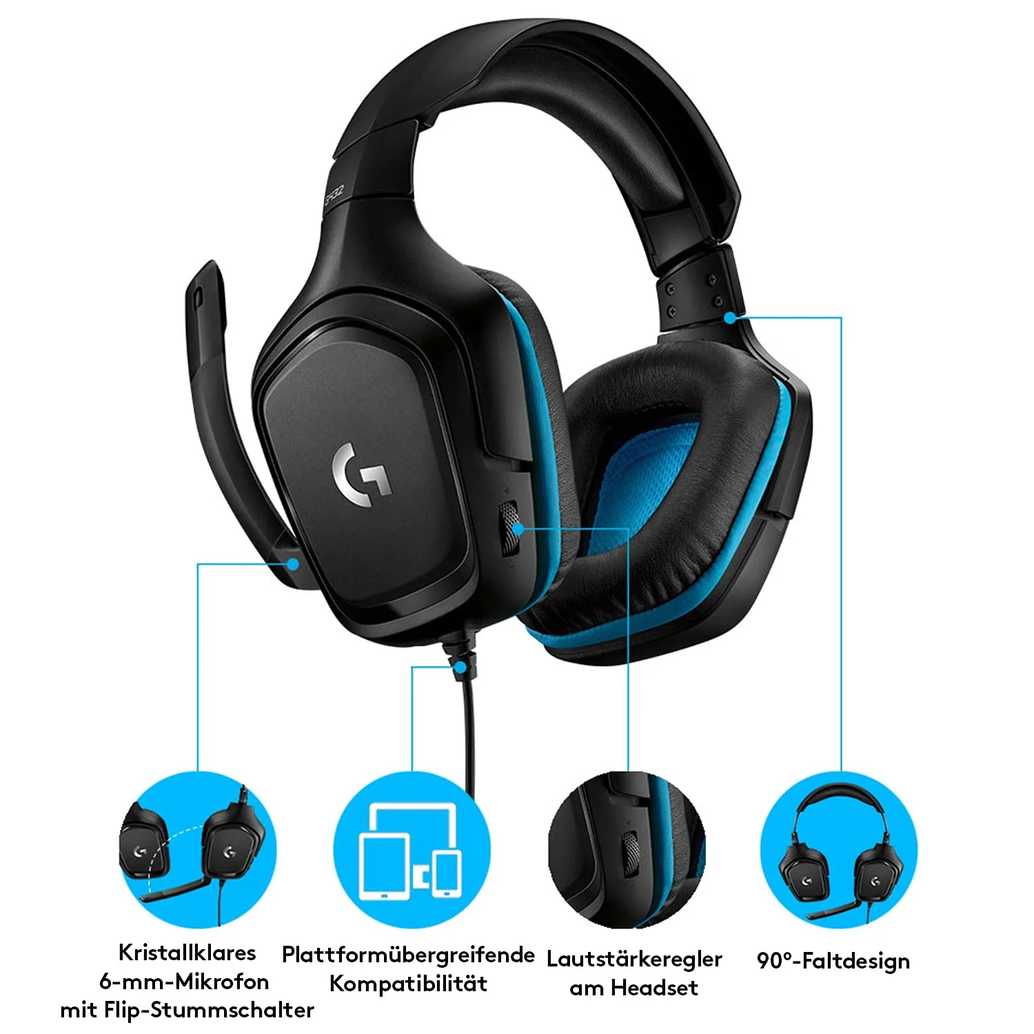 Logitech G432 kabelgebundenes Gaming-Headset, 7.1 Surround Sound, DTS Headphone:X 2.0, Bügelmikrofon mit Flip-Stummschaltung, Ohrpolster mit Kunstleder, PC/Mac/Xbox One/PS4/Nintendo Switch - Schwarz - Image 8