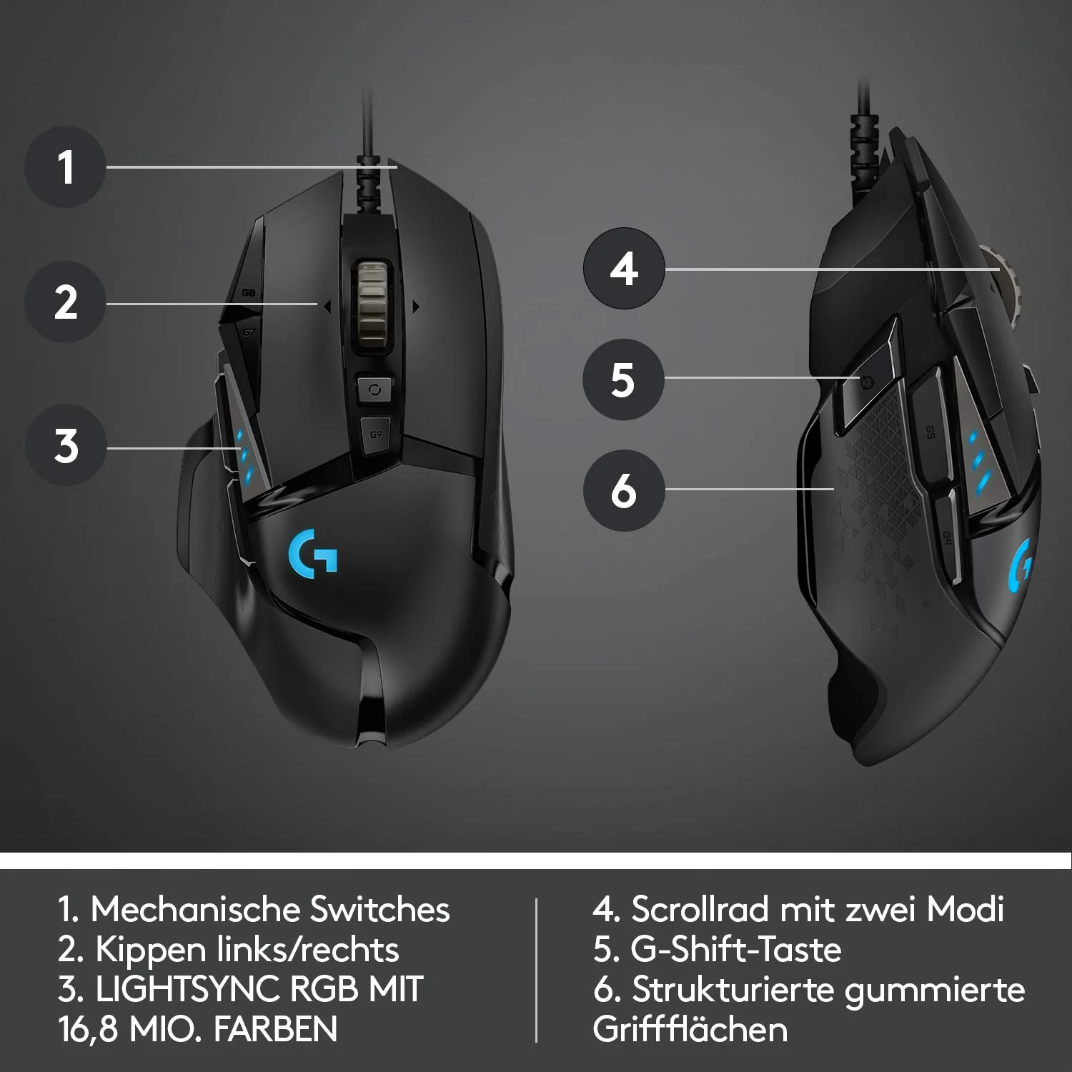 Logitech G502 HERO High-Performance Gaming-Maus mit HERO 25K DPI optischem Sensor, RGB-Beleuchtung, Gewichtstuning, 11 programmierbare Tasten, anpassbare Spielprofile, PC/Mac - Schwarz - Image 12