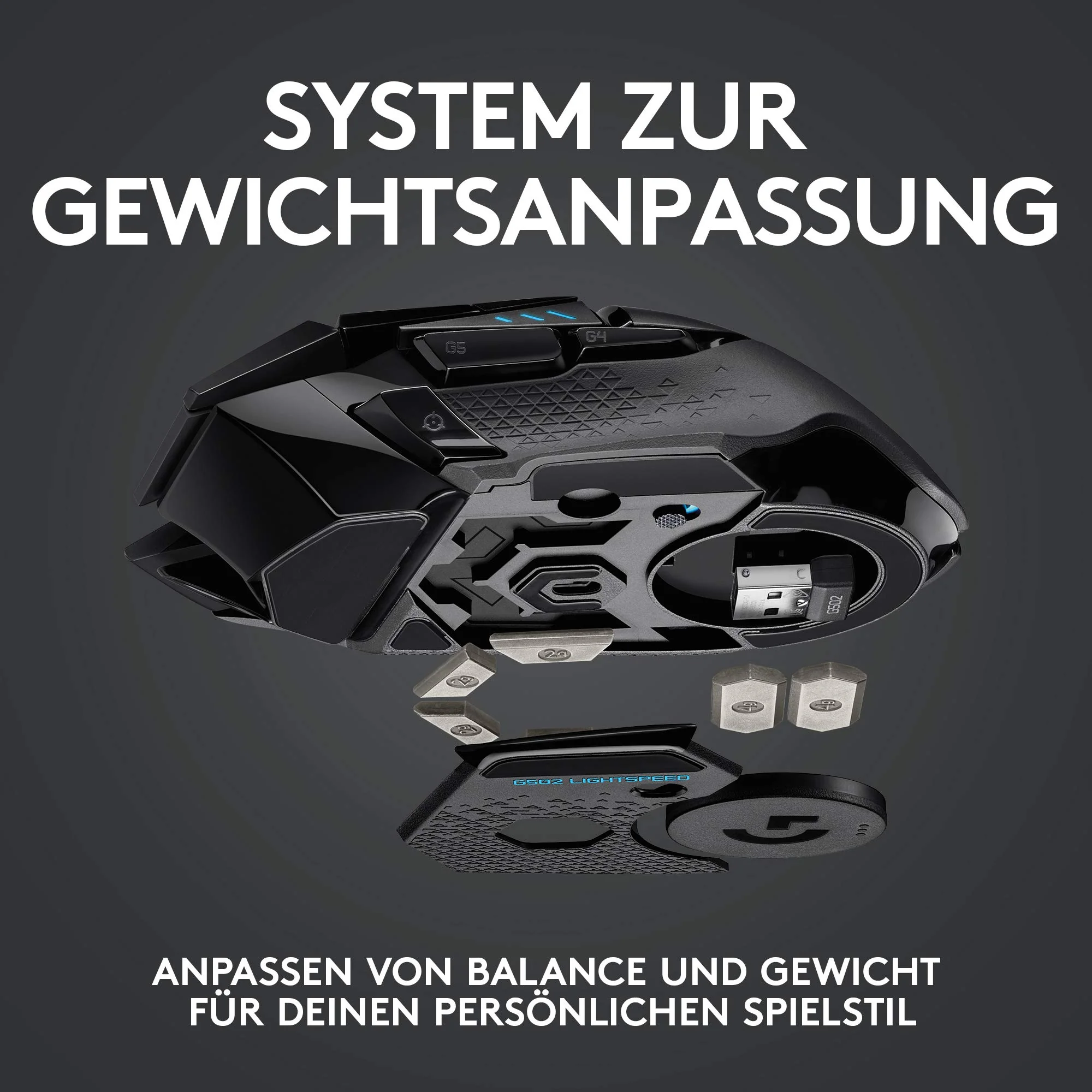 Logitech G502 LIGHTSPEED kabellose Gaming-Maus mit HERO 25K DPI Sensor, Wireless Verbindung, USB-Anschluss, RGB-Beleuchtung, Gewichtstuning, POWERPLAY-kompatibel, PC/Mac - Schwarz - Image 5