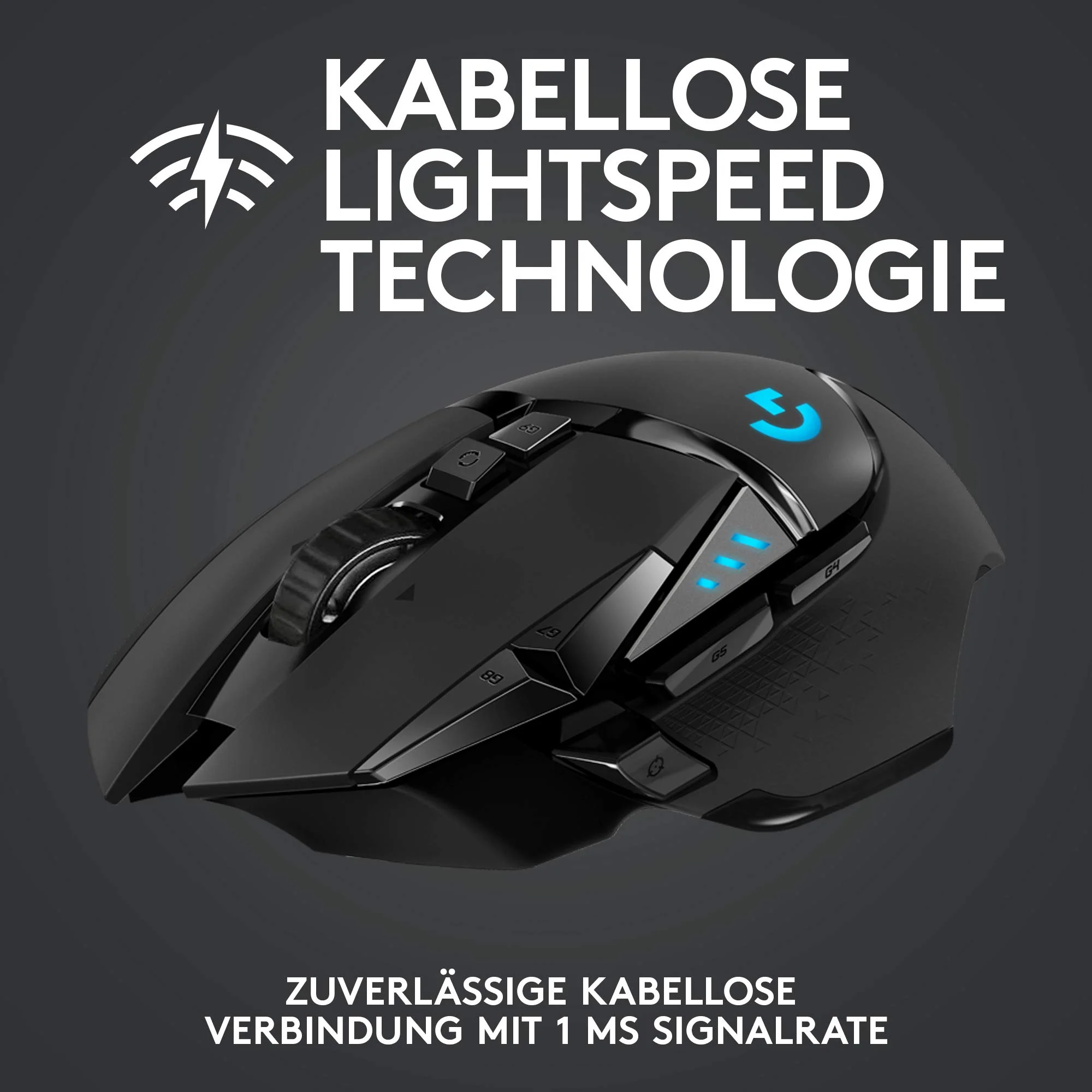 Logitech G502 LIGHTSPEED kabellose Gaming-Maus mit HERO 25K DPI Sensor, Wireless Verbindung, USB-Anschluss, RGB-Beleuchtung, Gewichtstuning, POWERPLAY-kompatibel, PC/Mac - Schwarz - Image 8