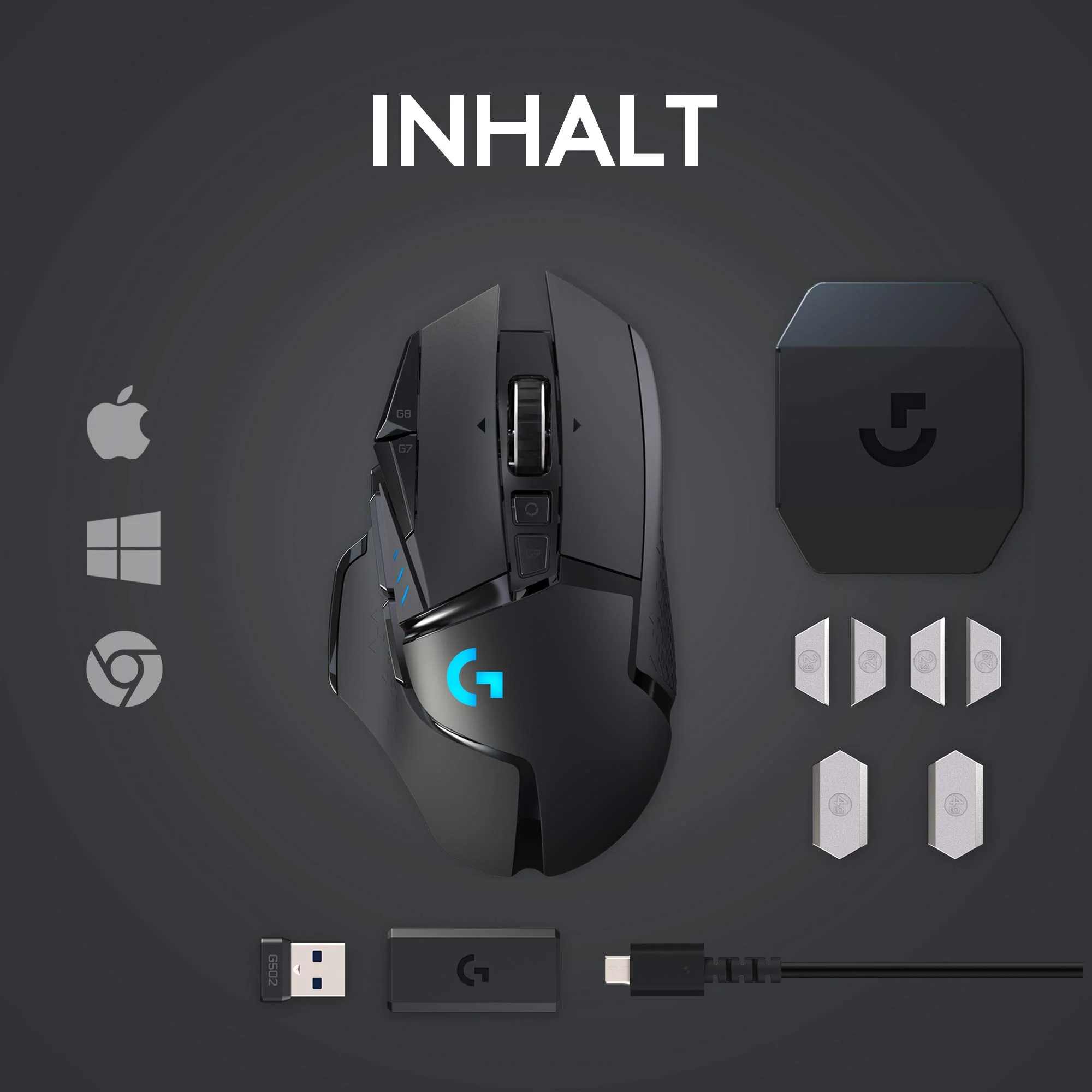 Logitech G502 LIGHTSPEED kabellose Gaming-Maus mit HERO 25K DPI Sensor, Wireless Verbindung, USB-Anschluss, RGB-Beleuchtung, Gewichtstuning, POWERPLAY-kompatibel, PC/Mac - Schwarz - Image 2