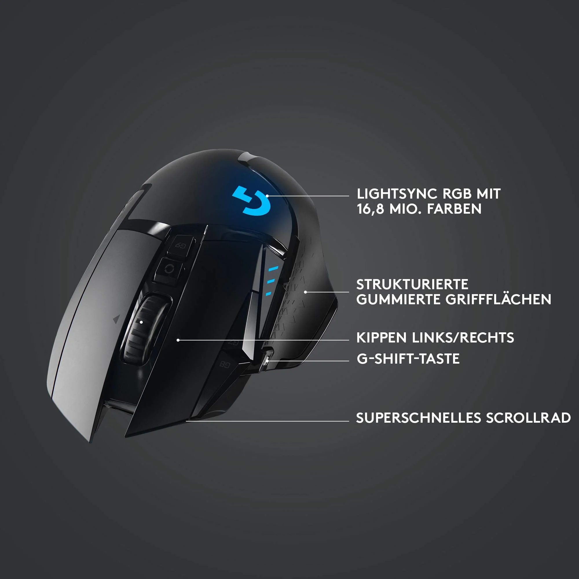 Logitech G502 LIGHTSPEED kabellose Gaming-Maus mit HERO 25K DPI Sensor, Wireless Verbindung, USB-Anschluss, RGB-Beleuchtung, Gewichtstuning, POWERPLAY-kompatibel, PC/Mac - Schwarz - Image 3