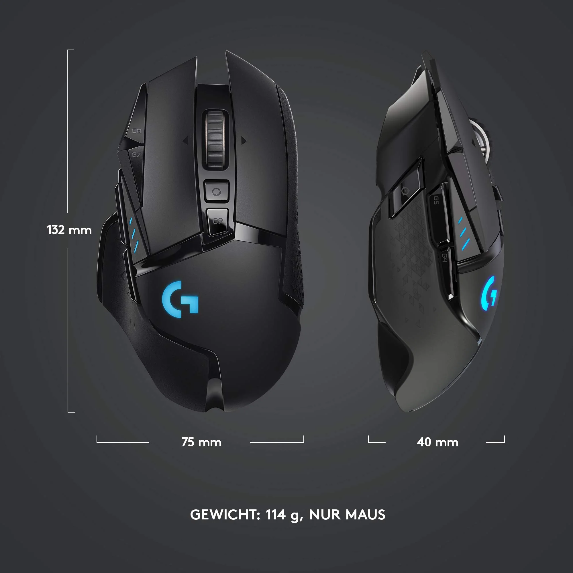 Logitech G502 LIGHTSPEED kabellose Gaming-Maus mit HERO 25K DPI Sensor, Wireless Verbindung, USB-Anschluss, RGB-Beleuchtung, Gewichtstuning, POWERPLAY-kompatibel, PC/Mac - Schwarz - Image 6