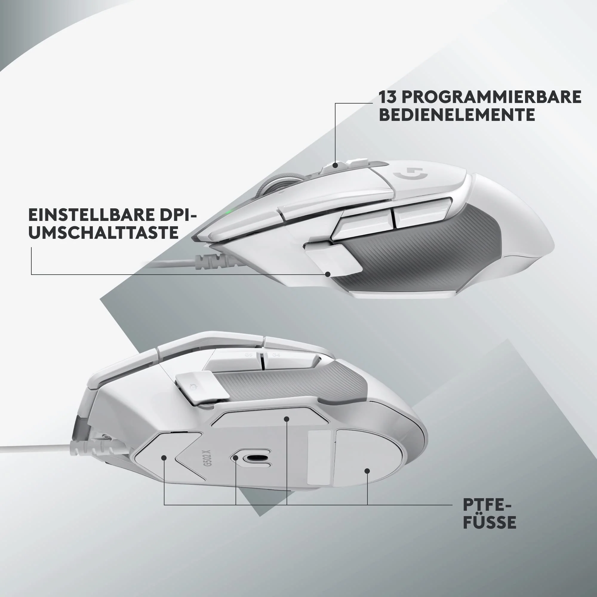 Logitech G502 X Kabelgebundene Gaming-Maus - LIGHTFORCE Hybrid optisch-mechanische Primärschalter, HERO 25K Gaming-Sensor, Kompatibel PC - macOS/Windows - Weiß - Image 6