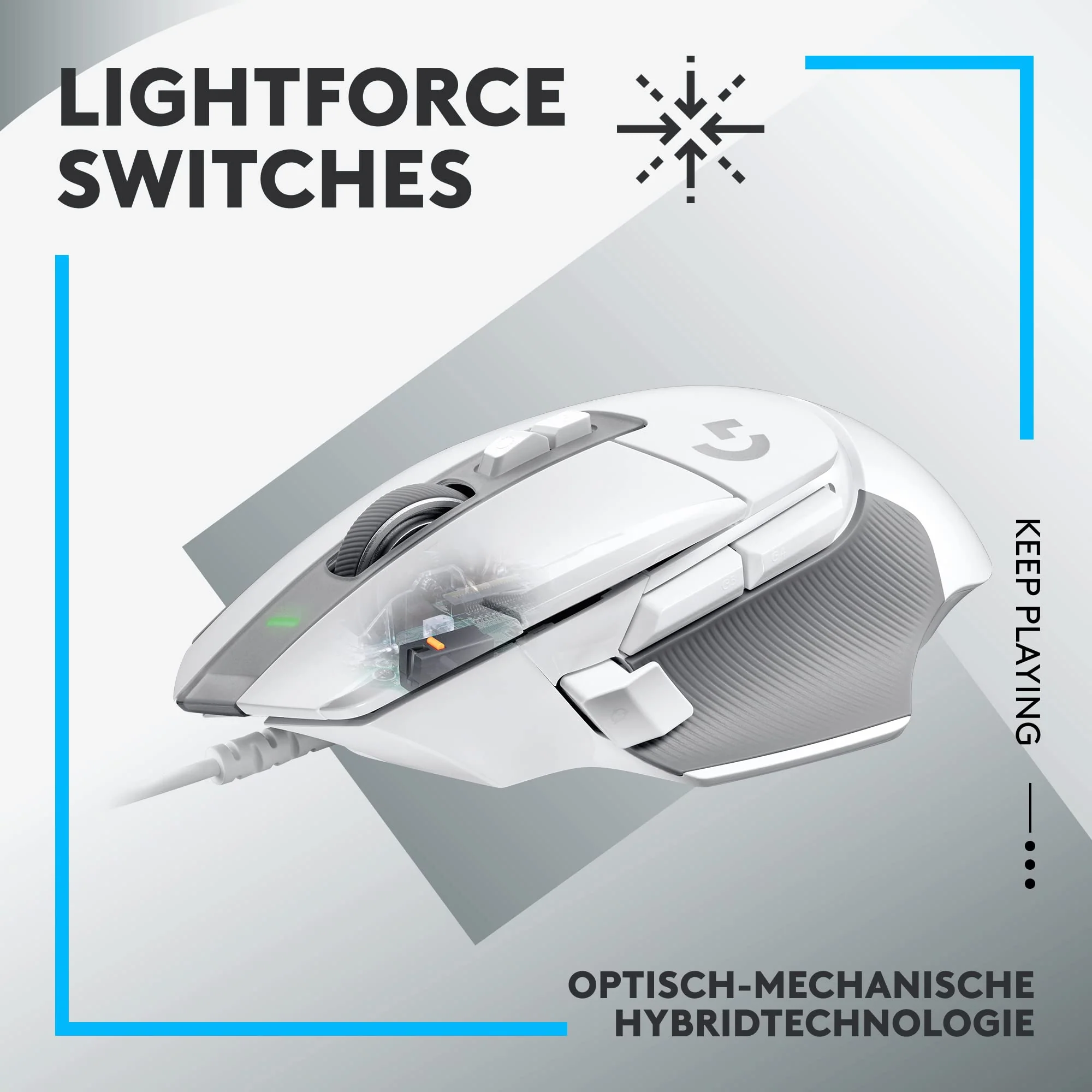 Logitech G502 X Kabelgebundene Gaming-Maus - LIGHTFORCE Hybrid optisch-mechanische Primärschalter, HERO 25K Gaming-Sensor, Kompatibel PC - macOS/Windows - Weiß - Image 7