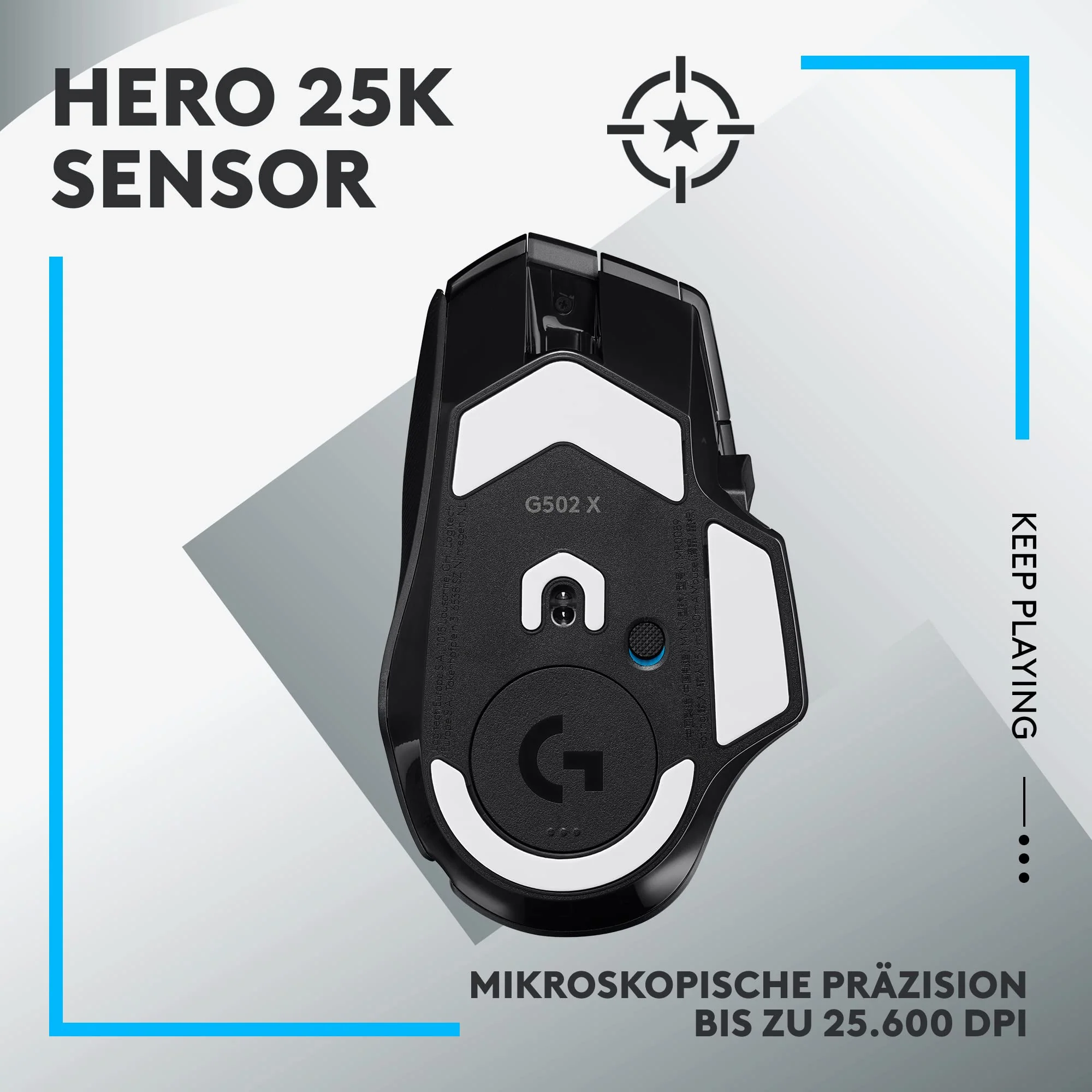 Logitech G502 X LIGHTSPEED Kabellose Gaming-Maus - Optische Maus mit optisch-mechanischen LIGHTFORCE Hybridschaltern, HERO 25K Gaming-Sensor, Kompatibel mit PC - macOS/Windows - Schwarz - Image 2
