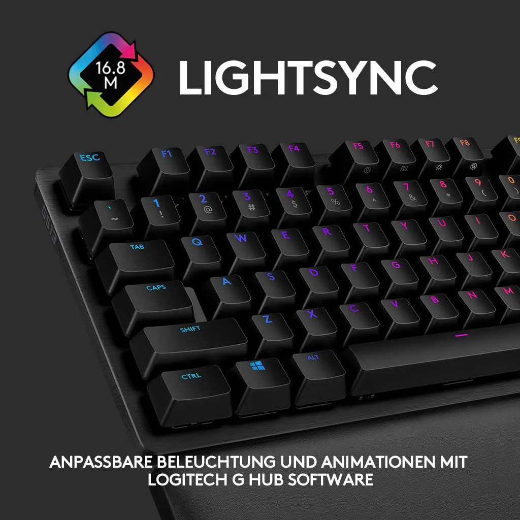 Logitech G513 mechanische Gaming-Tastatur, GX Brown Taktile Switches, RGB-Beleuchtung, USB-Durchschleife, Handballenauflage mit Memory Foam, Aluminium-Gehäuse, Deutsches QWERTZ-Layout - Carbon/Schwarz - Image 8