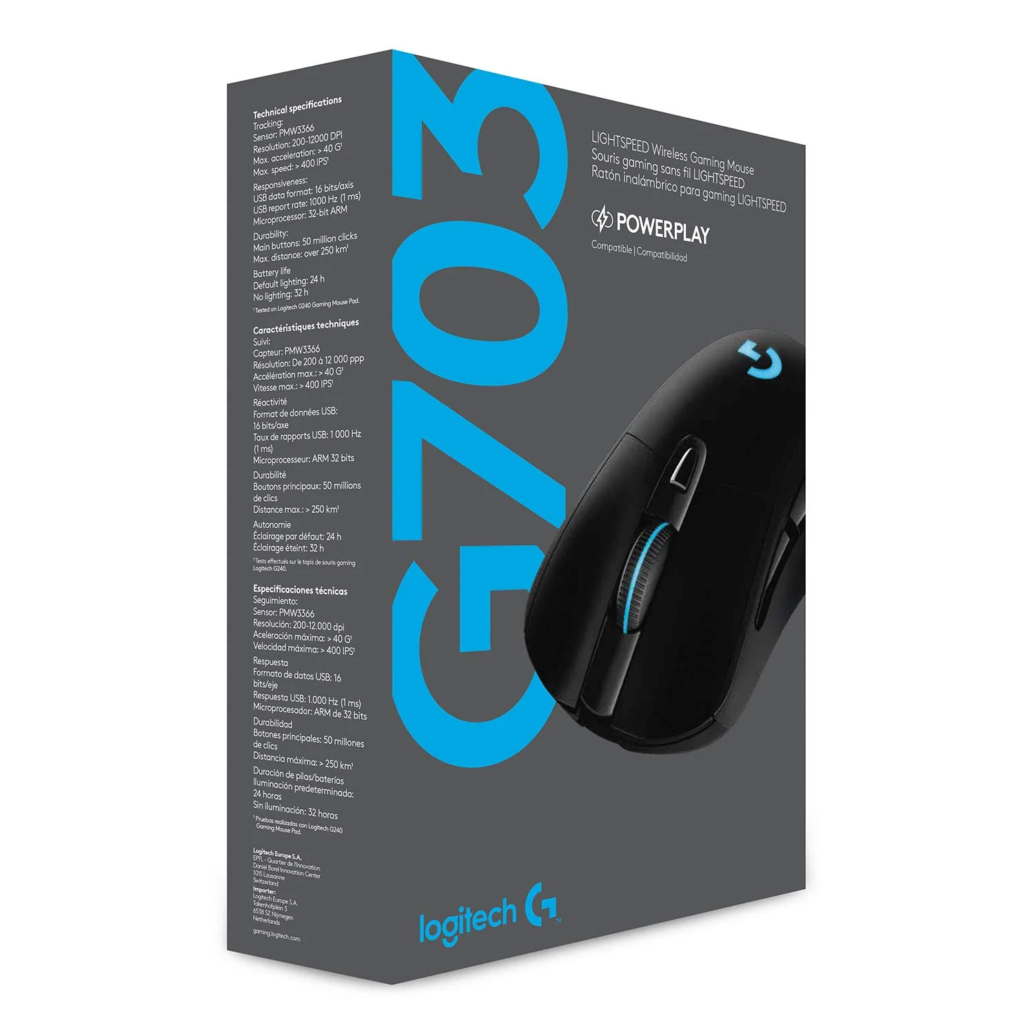Logitech G703 LIGHTSPEED kabellose Gaming-Maus mit HERO 25K DPI Sensor, Wireless Verbindung, LIGHTSYNC RGB, POWERPLAY-kompatibel, geringes Gewicht von 95g, PC/Mac - Schwarz - Image 3
