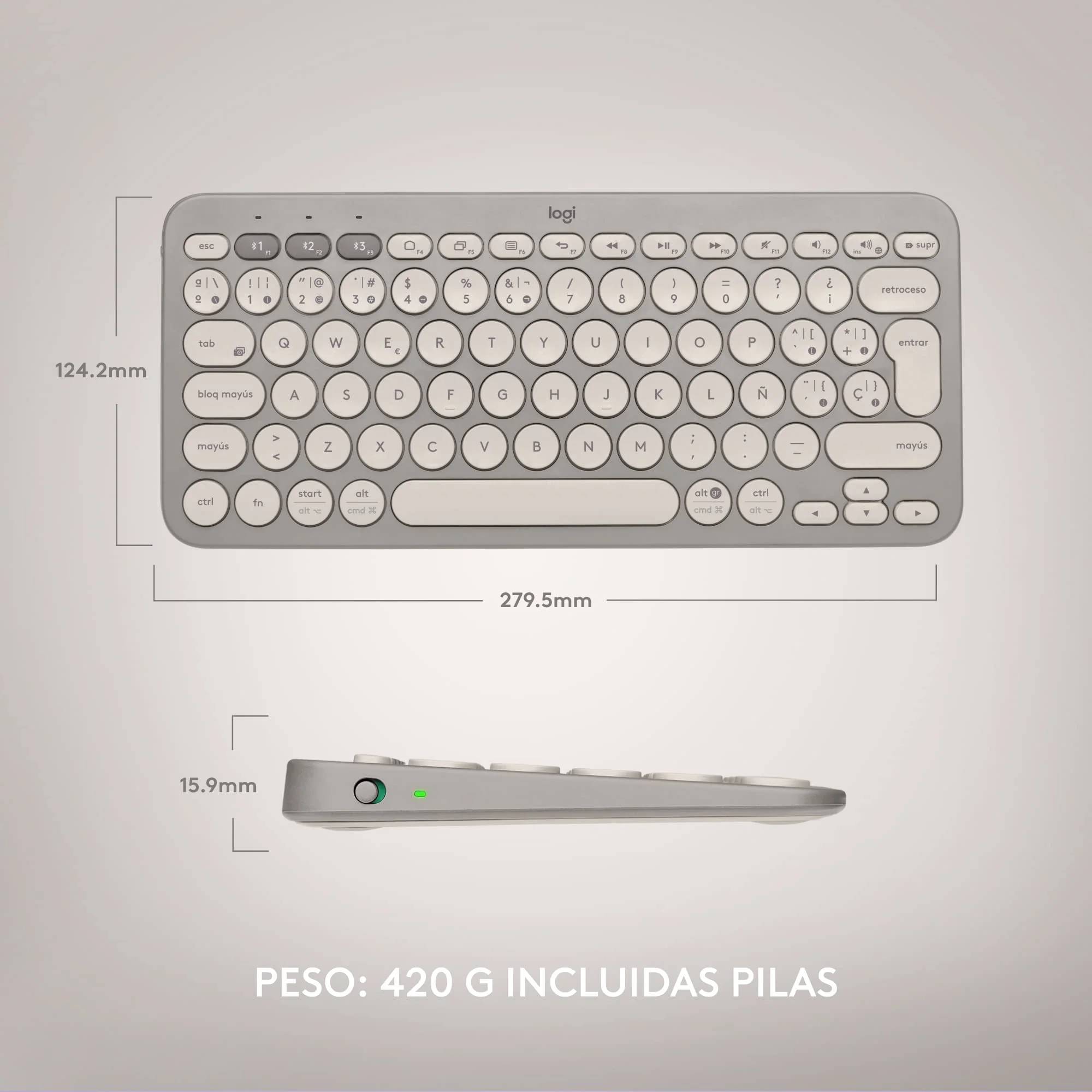 Logitech K380 Multi-Device Bluetooth Wireless Keyboard, Spanisches QWERTY - Sand - Image 3