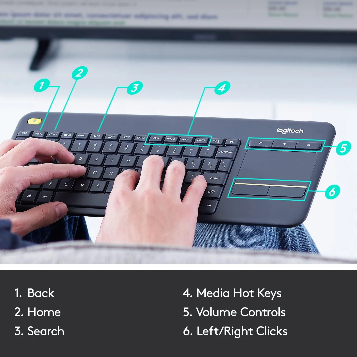 Logitech K400 Plus Tastatur RF Wireless QWERTY Schwarz - Tastaturen (Mini, Kabellos, RF Wireless, QWERTY, Schwarz)