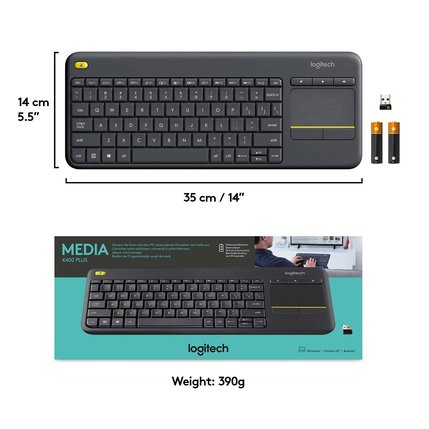 Logitech K400 Plus Tastatur RF Wireless QWERTY Schwarz - Tastaturen (Mini, Kabellos, RF Wireless, QWERTY, Schwarz) - Image 7