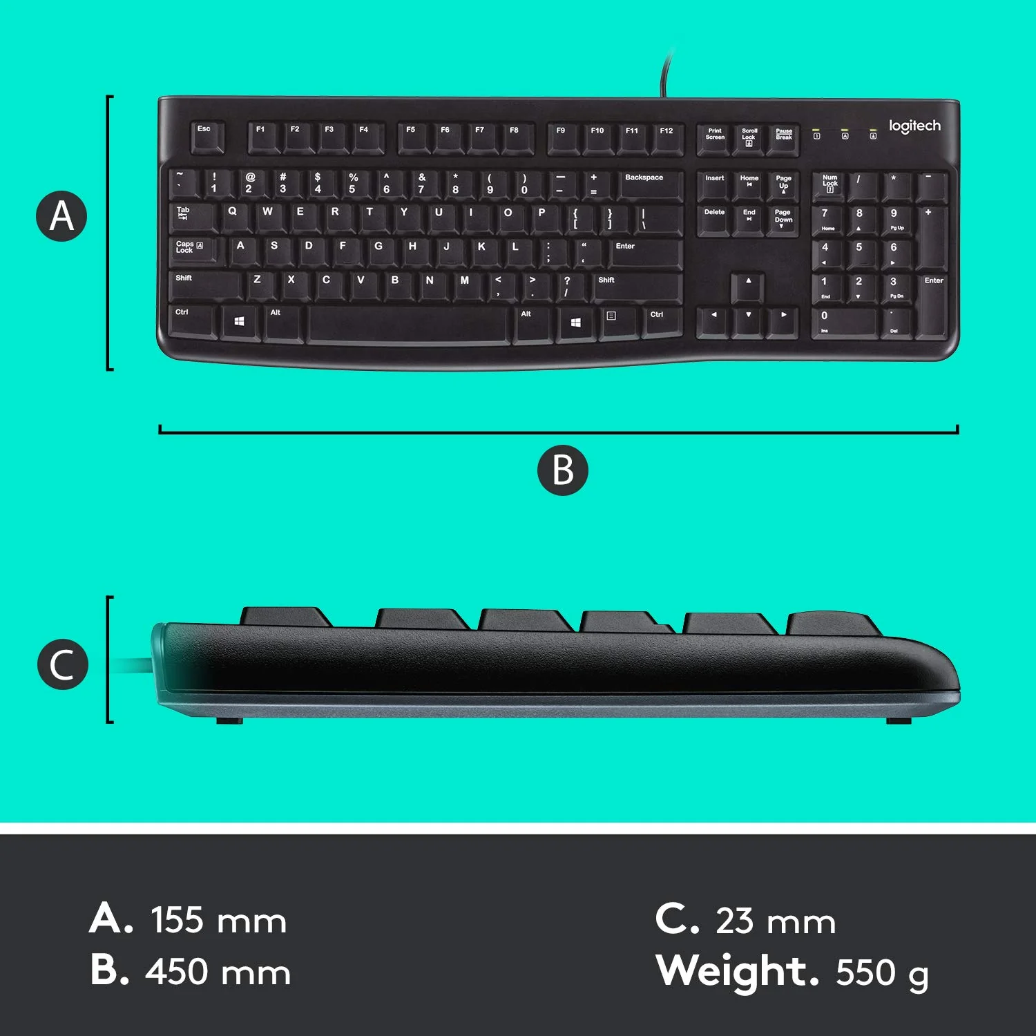 Logitech MK120 Kabelgebundenes Set mit Tastatur und Maus für Windows, Englishes QWERTY-Layout - Schwarz - Image 4