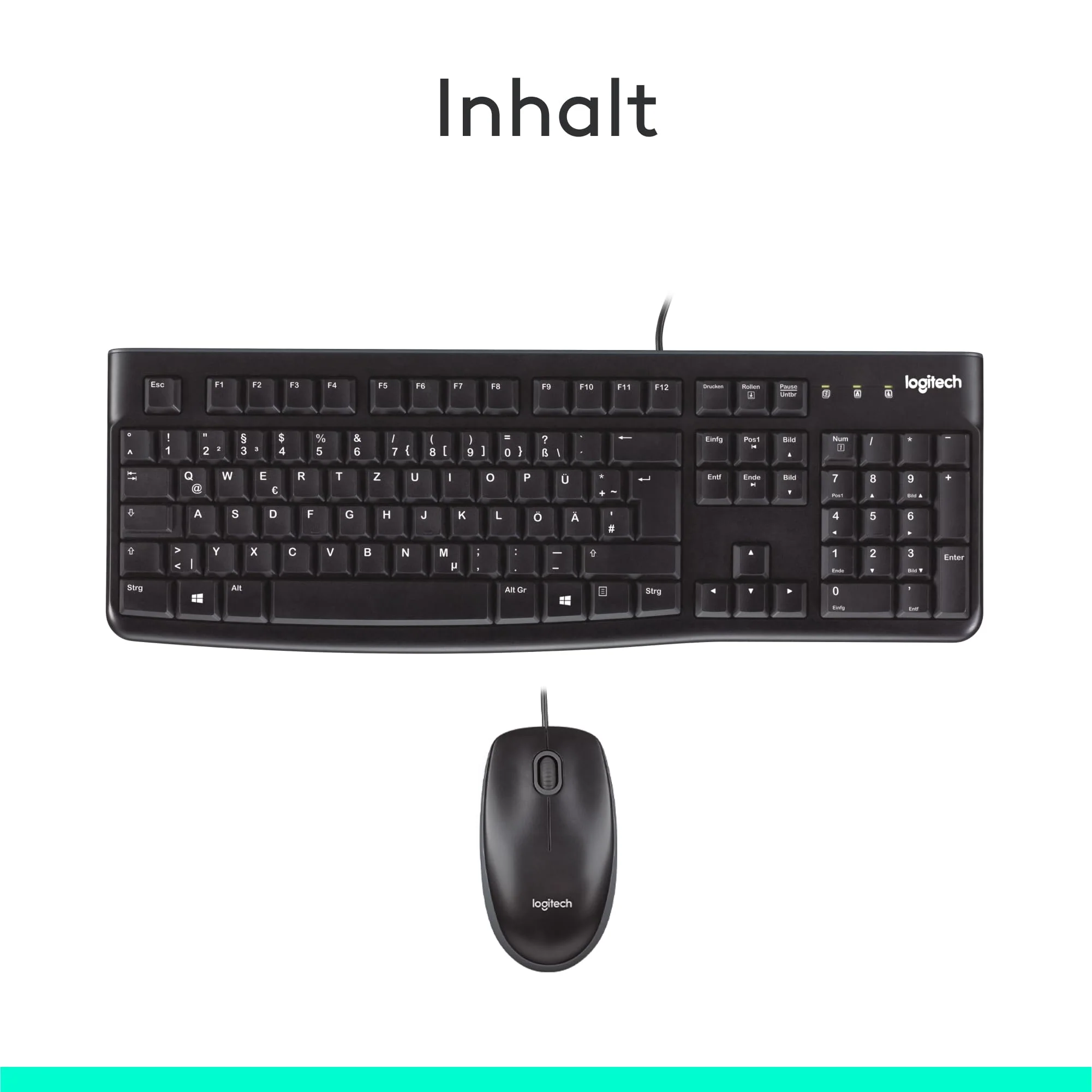 Logitech MK120 Kabelgebundenes Set mit Tastatur und Maus für Windows, Kabelgebundene optische Maus, Tastatur in Standardgröße, USB Plug & Play, PC, Laptop, Deutsches QWERTZ-Layout - Schwarz