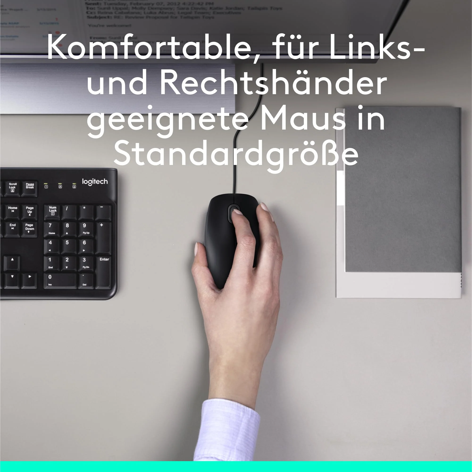 Logitech MK120 Kabelgebundenes Set mit Tastatur und Maus für Windows, Kabelgebundene optische Maus, Tastatur in Standardgröße, USB Plug & Play, PC, Laptop, Deutsches QWERTZ-Layout - Schwarz - Image 6