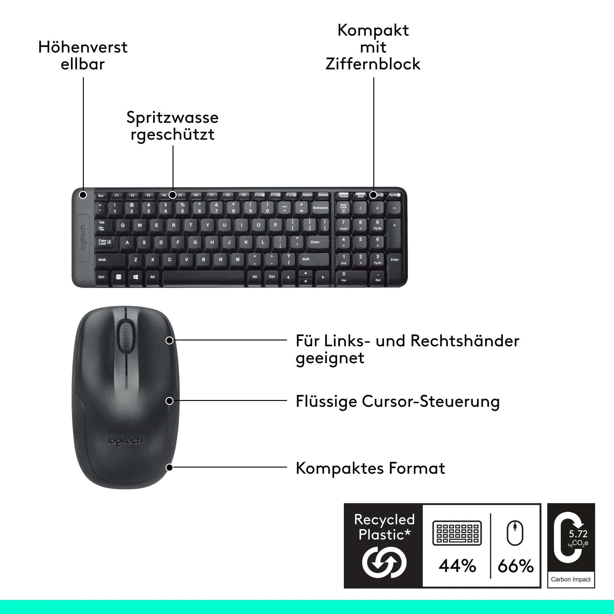 Logitech MK220 Kompaktes, Kabelloses Set mit Tastatur und Maus für Windows, US QWERTY-Layout - Schwarz - Image 6