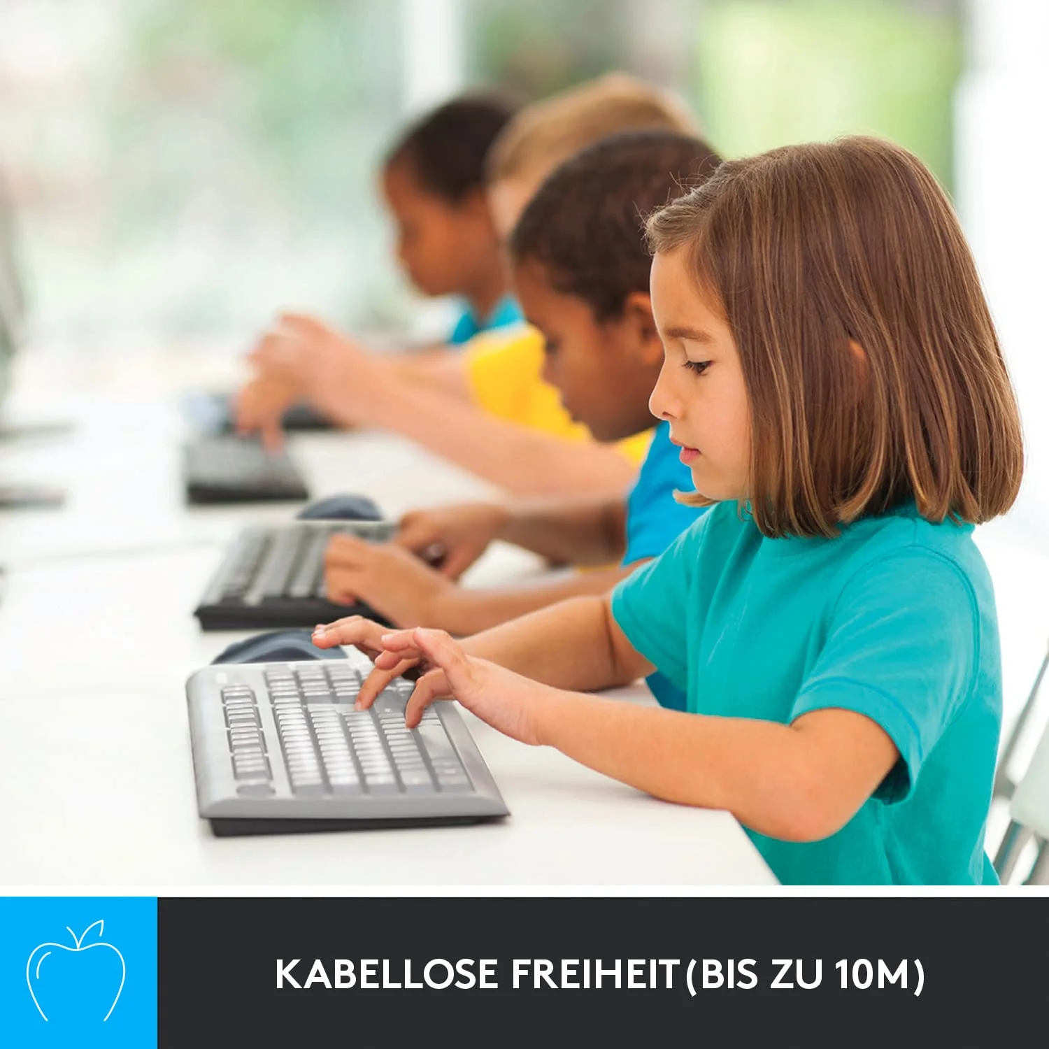 Logitech MK270 Desktop for Education mit Silikonabdeckung, kabellose Tastatur-Maus-Kombination für Windows, 2,4 GHz USB, kompakte Maus, 8 Multimedia-Tasten, PC, Deutsches QWERTZ-Layout - Schwarz - Image 3