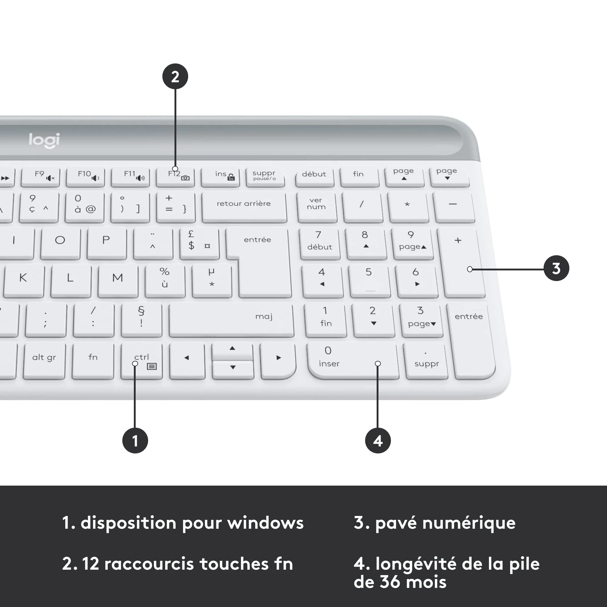 Logitech MK470 Slim Combo Kabelloses Tastatur-Maus-Set, 2.4 GHz Verbindung via Nano-USB-Empfänger, 10m Reichweite, 18-Monate Batterielaufzeit, PC/Laptop, Französisches AZERTY-Layout - Weiß