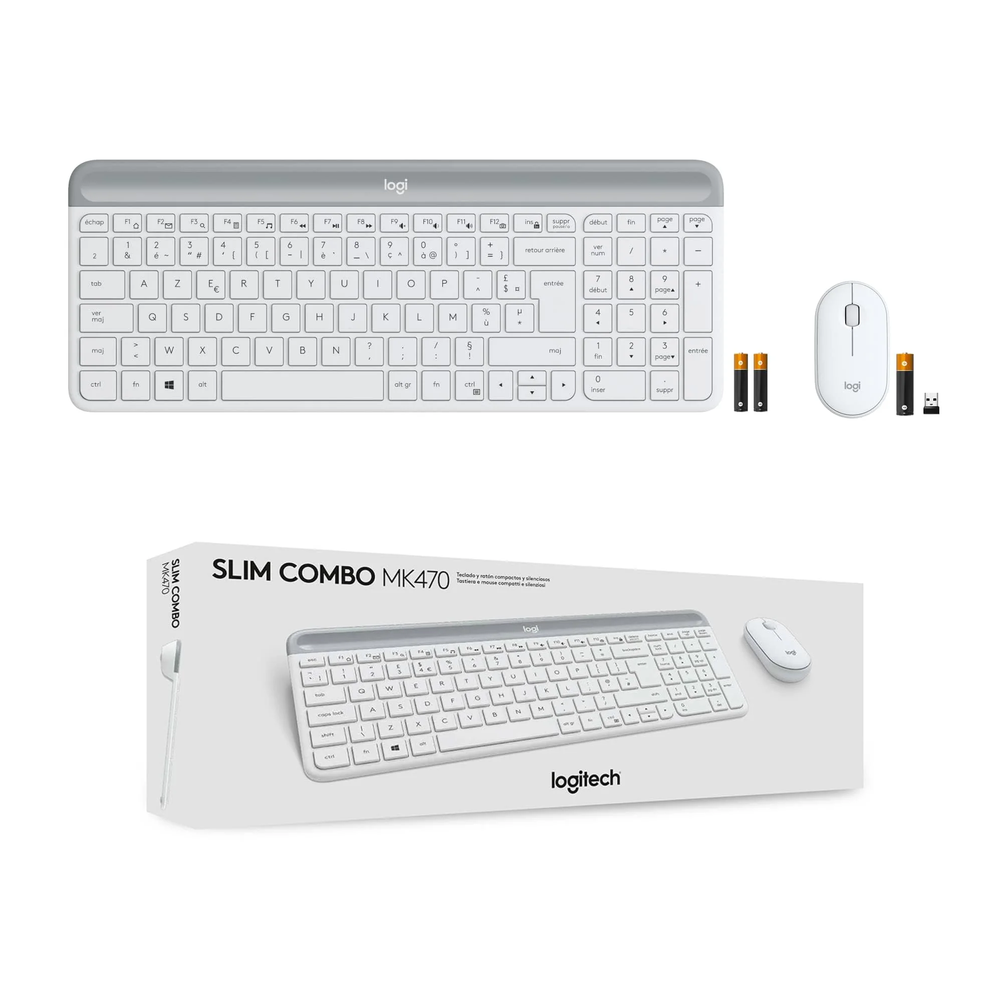 Logitech MK470 Slim Combo Kabelloses Tastatur-Maus-Set, 2.4 GHz Verbindung via Nano-USB-Empfänger, 10m Reichweite, 18-Monate Batterielaufzeit, PC/Laptop, Französisches AZERTY-Layout - Weiß - Image 8