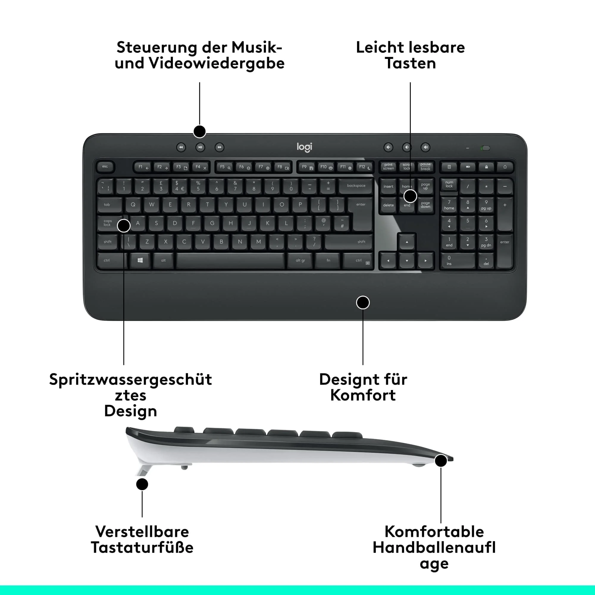 Logitech MK540 Advanced Kabellose Tastatur und Maus Combo für Windows, 2,4 GHz Unifying USB-Empfänger, Sondertasten, 3 Jahre Batterielaufzeit, Für PC, Laptop, QWERTZ-Layout - Schwarz - Image 7