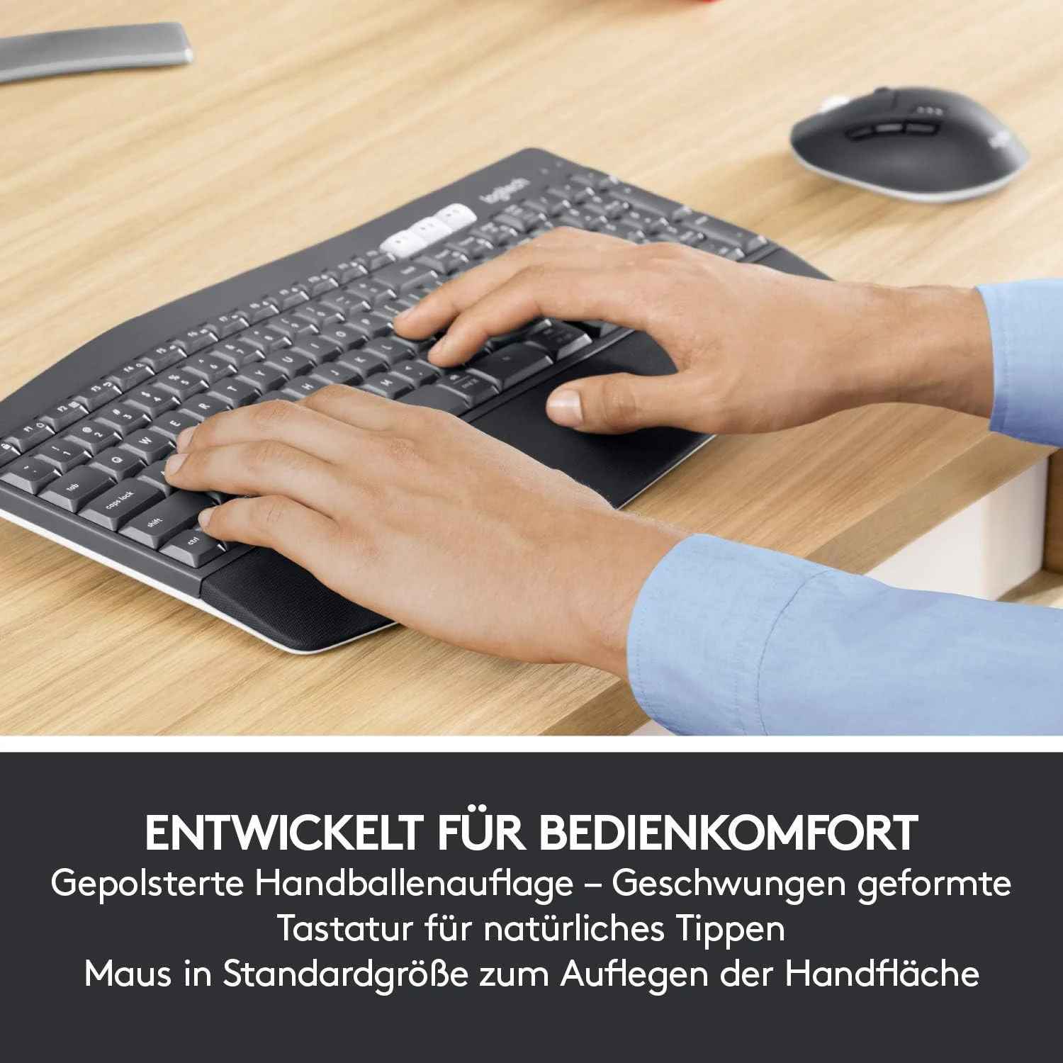 Logitech MK850 Performance Kabelloses Tastatur-Maus-Set, Bluetooth, 2.4 GHz Verbindung via USB-Empfänger, 24 bis 36-Monate Akkuleistung, Handballenauflage, Deutsches QWERTZ-Layout, Schwarz - Image 3