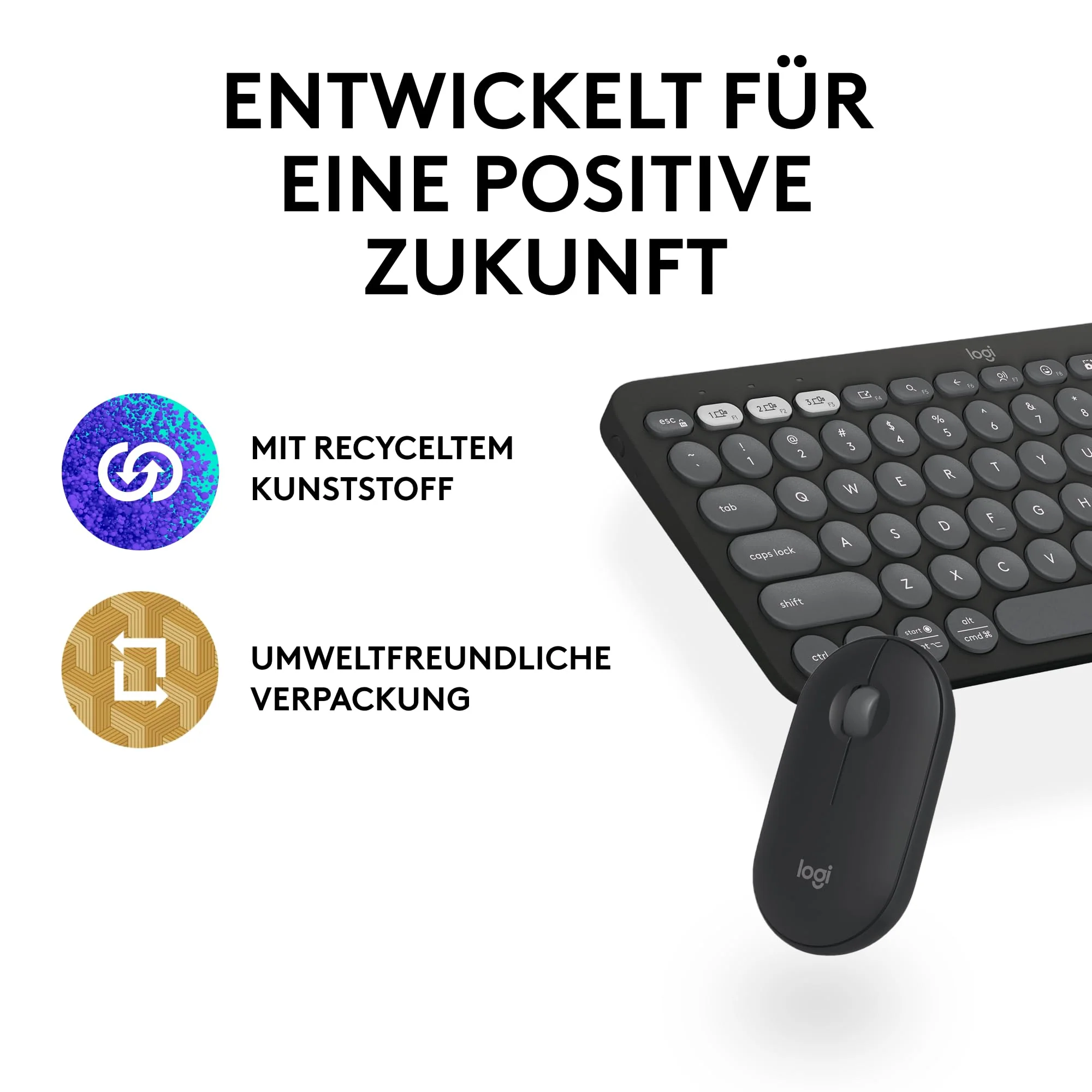 Logitech Pebble 2 Combo, kabellose Tastatur und Maus, leise und mobil, anpassbar, Logi Bolt, Bluetooth, Easy-Switch für Windows, macOS, iPadOS, Chrome, Deutsches QWERTZ-Layout, Grafit - Image 11
