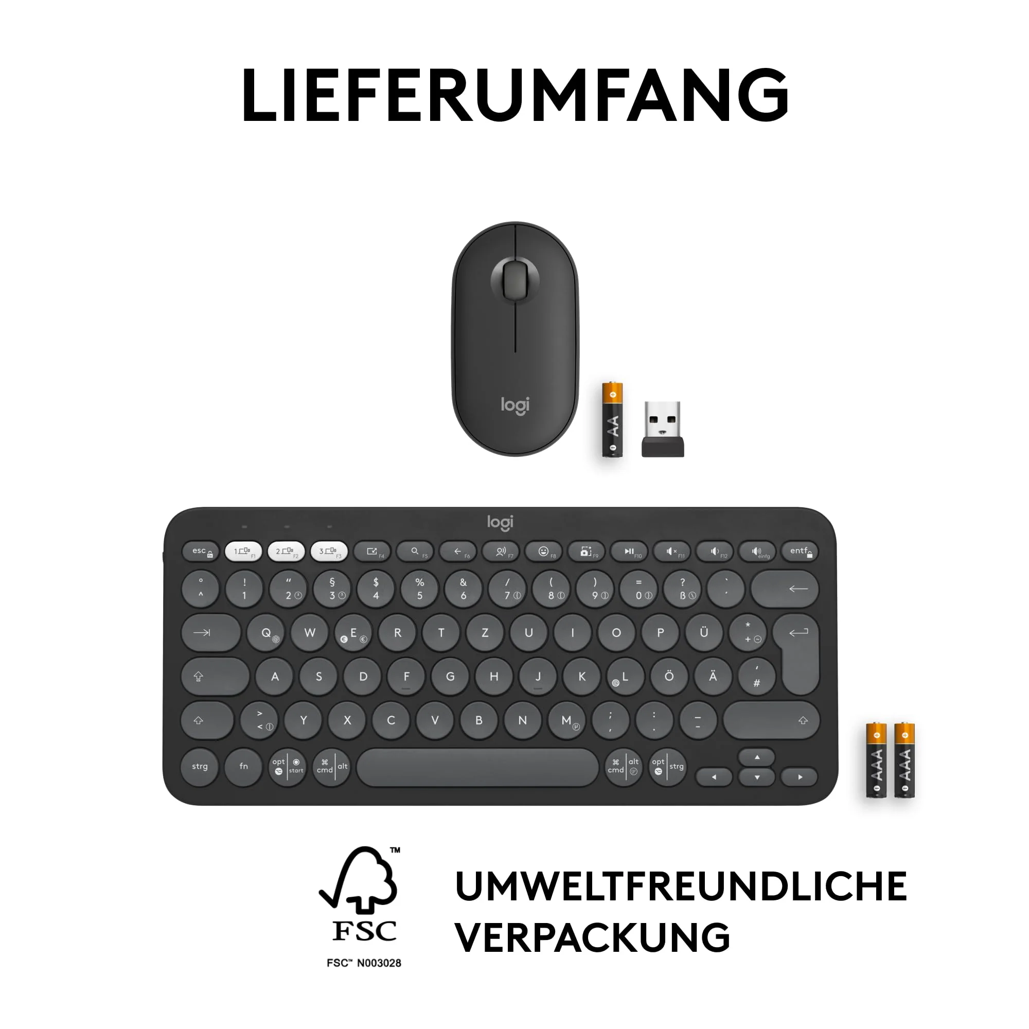 Logitech Pebble 2 Combo, kabellose Tastatur und Maus, leise und mobil, anpassbar, Logi Bolt, Bluetooth, Easy-Switch für Windows, macOS, iPadOS, Chrome, Deutsches QWERTZ-Layout, Grafit - Image 3