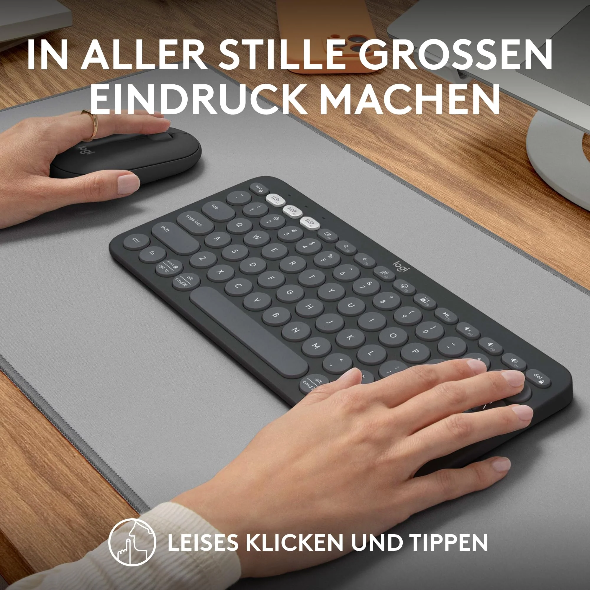 Logitech Pebble 2 Combo, kabellose Tastatur und Maus, leise und mobil, anpassbar, Logi Bolt, Bluetooth, Easy-Switch für Windows, macOS, iPadOS, Chrome, Deutsches QWERTZ-Layout, Grafit - Image 5