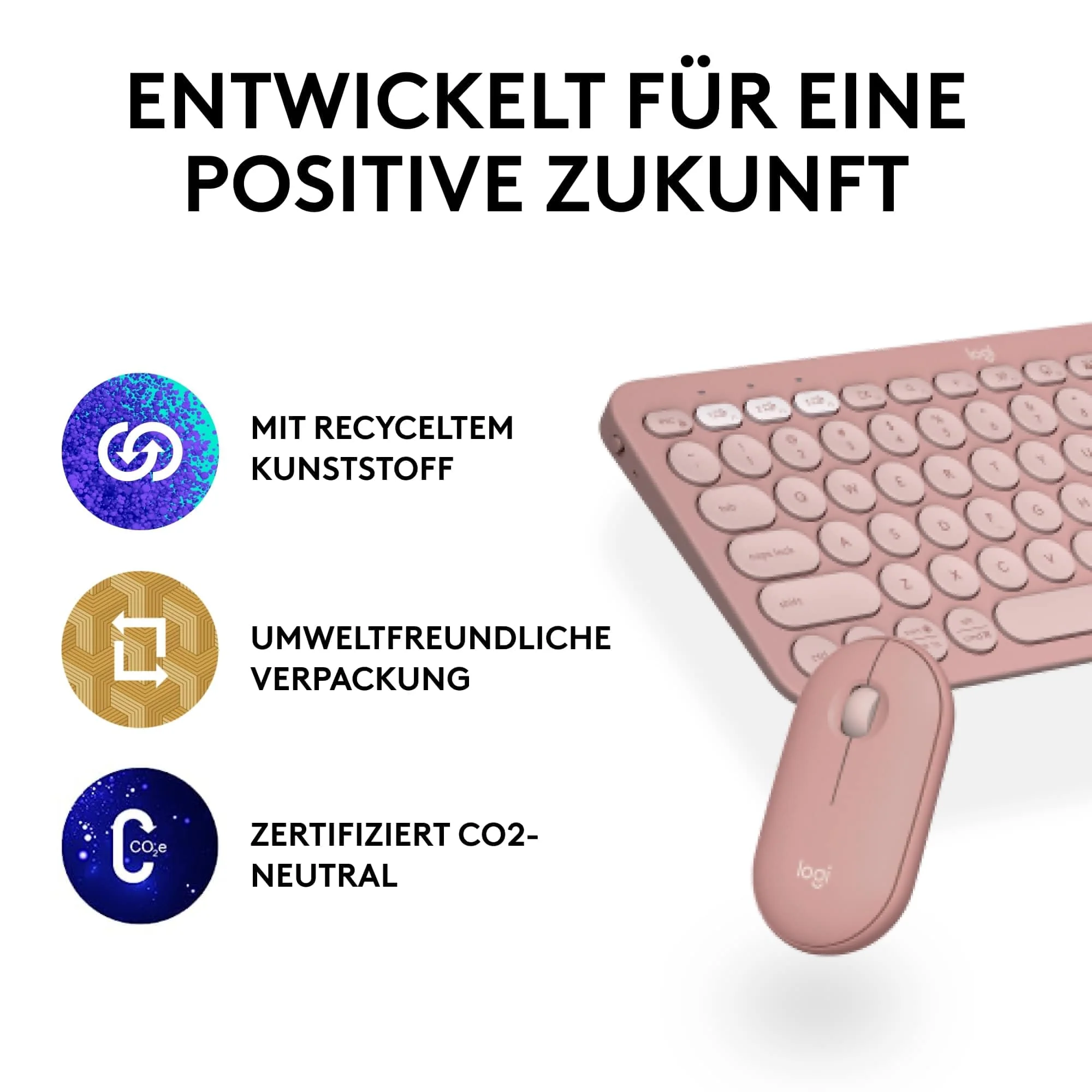 Logitech Pebble 2 Combo, kabellose Tastatur und Maus, leise und mobil, anpassbar, Logi Bolt, Bluetooth, Easy-Switch für Windows, macOS, iPadOS, Chrome - Deutsches QWERTZ-Layout, Rosa - Image 11