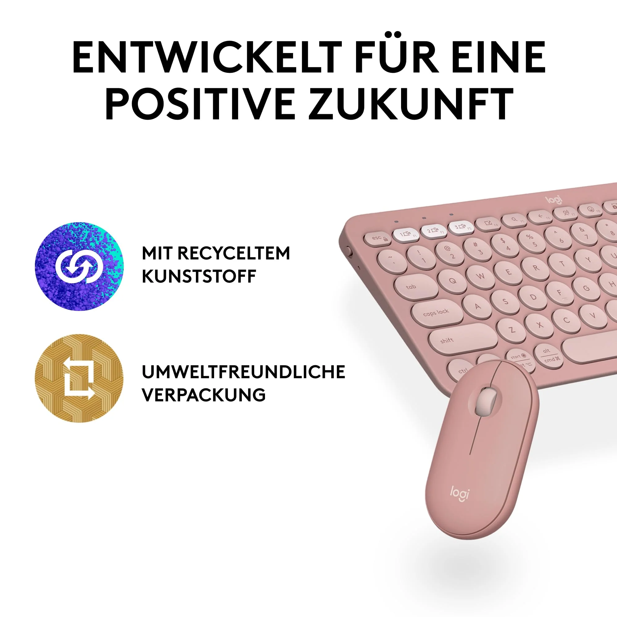 Logitech Pebble 2 Combo, kabellose Tastatur und Maus, leise und mobil, anpassbar, Logi Bolt, Bluetooth, Easy-Switch für Windows, macOS, iPadOS, Chrome - Deutsches QWERTZ-Layout, Rosa - Image 12