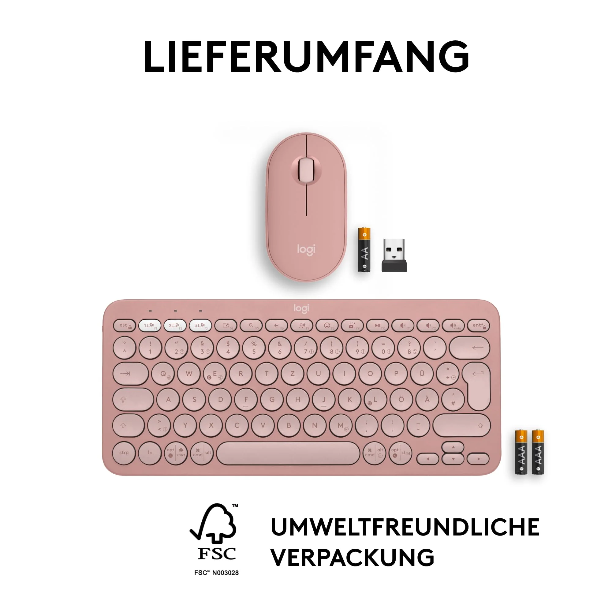 Logitech Pebble 2 Combo, kabellose Tastatur und Maus, leise und mobil, anpassbar, Logi Bolt, Bluetooth, Easy-Switch für Windows, macOS, iPadOS, Chrome - Deutsches QWERTZ-Layout, Rosa - Image 2