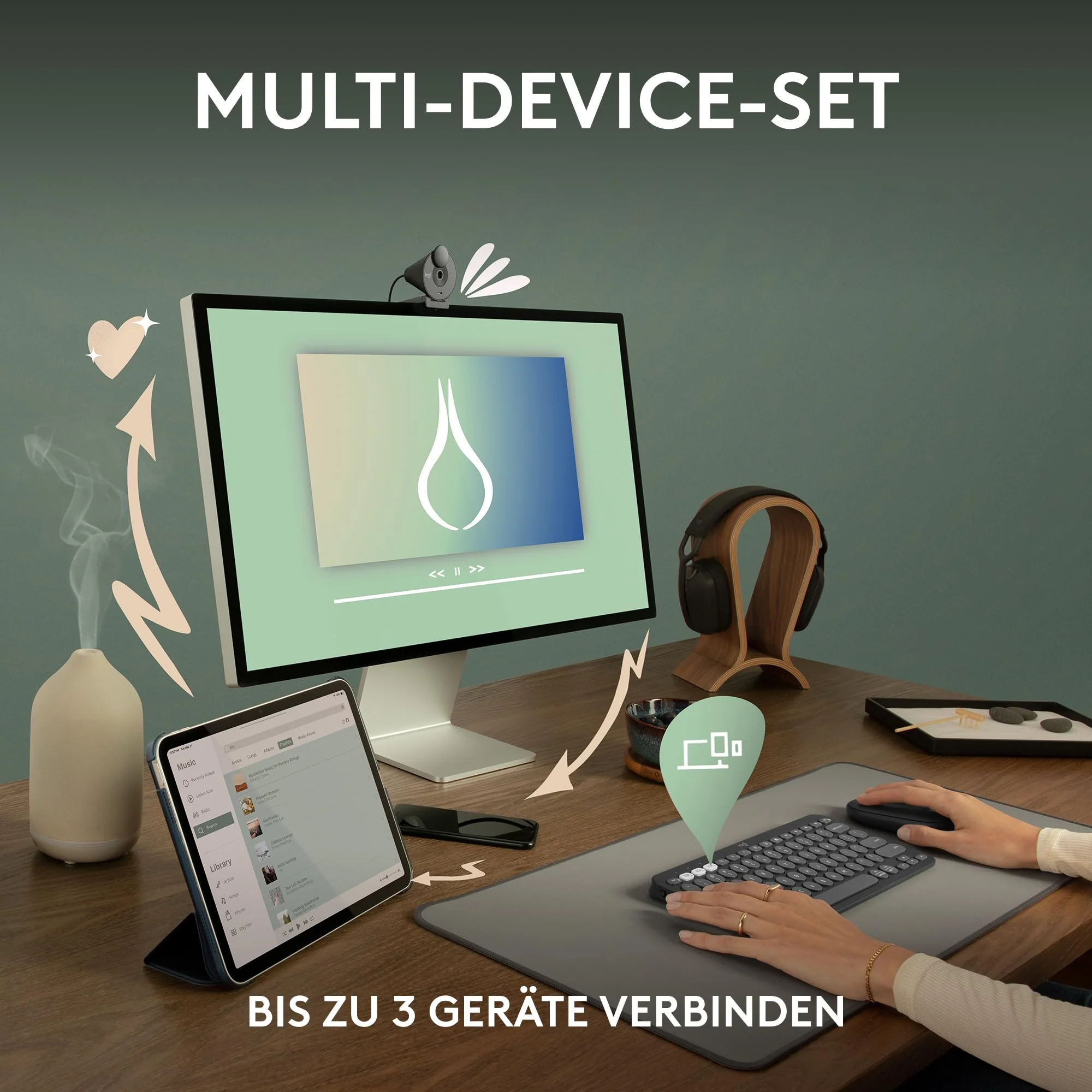 Logitech Pebble 2 Combo, kabellose Tastatur und Maus, leise und mobil, anpassbar, Logi Bolt, Bluetooth, Easy-Switch für Windows, macOS, iPadOS, Chrome - Deutsches QWERTZ-Layout, Rosa - Image 5