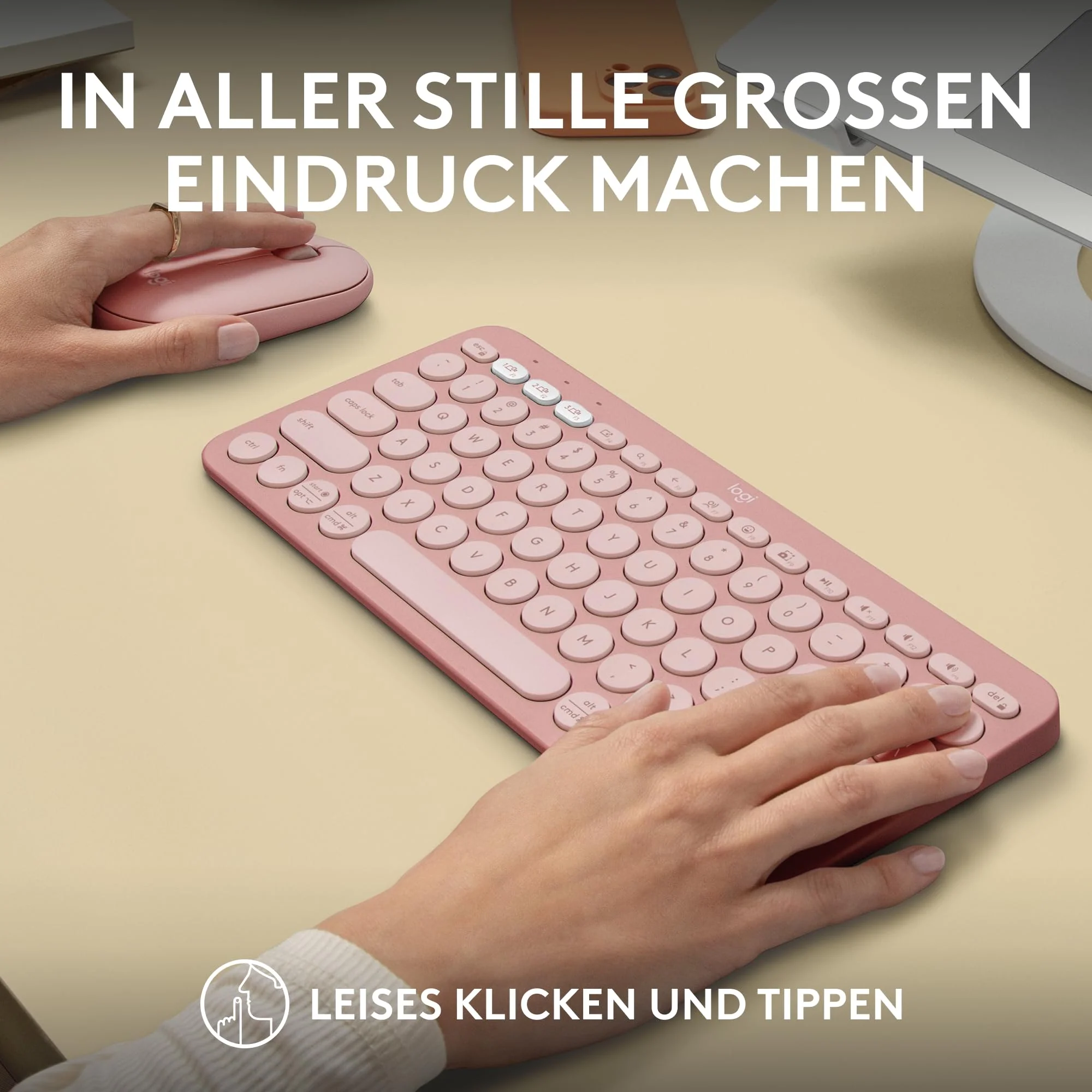 Logitech Pebble 2 Combo, kabellose Tastatur und Maus, leise und mobil, anpassbar, Logi Bolt, Bluetooth, Easy-Switch für Windows, macOS, iPadOS, Chrome - Deutsches QWERTZ-Layout, Rosa - Image 8