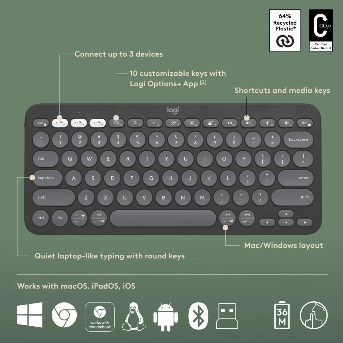 Logitech Pebble 2 Combo - US QWERTY-Layout, Grafit - Image 5