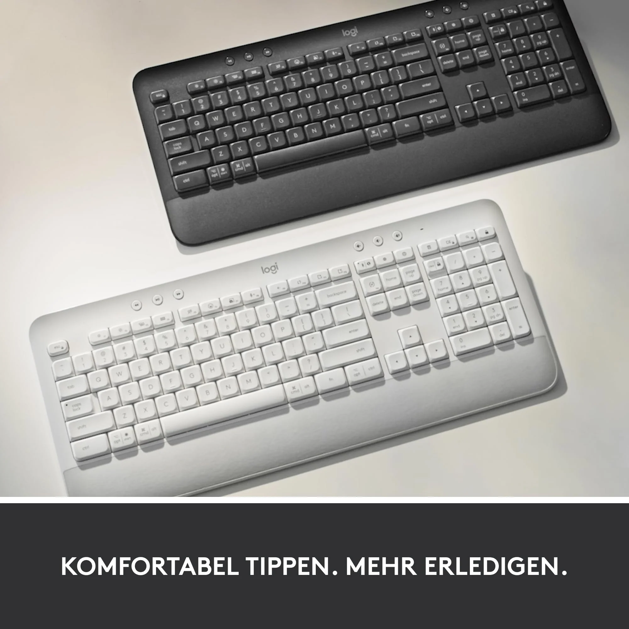 Logitech Signature K650 Comfort kabellose Tastatur mit Handballenauflage, BLE Bluetooth/Logi Bolt USB-Empfänger, Soft-Touch-Tastatur, Numpad, PC/Windows/Mac, Deutsches QWERTZ - Grau - Image 5