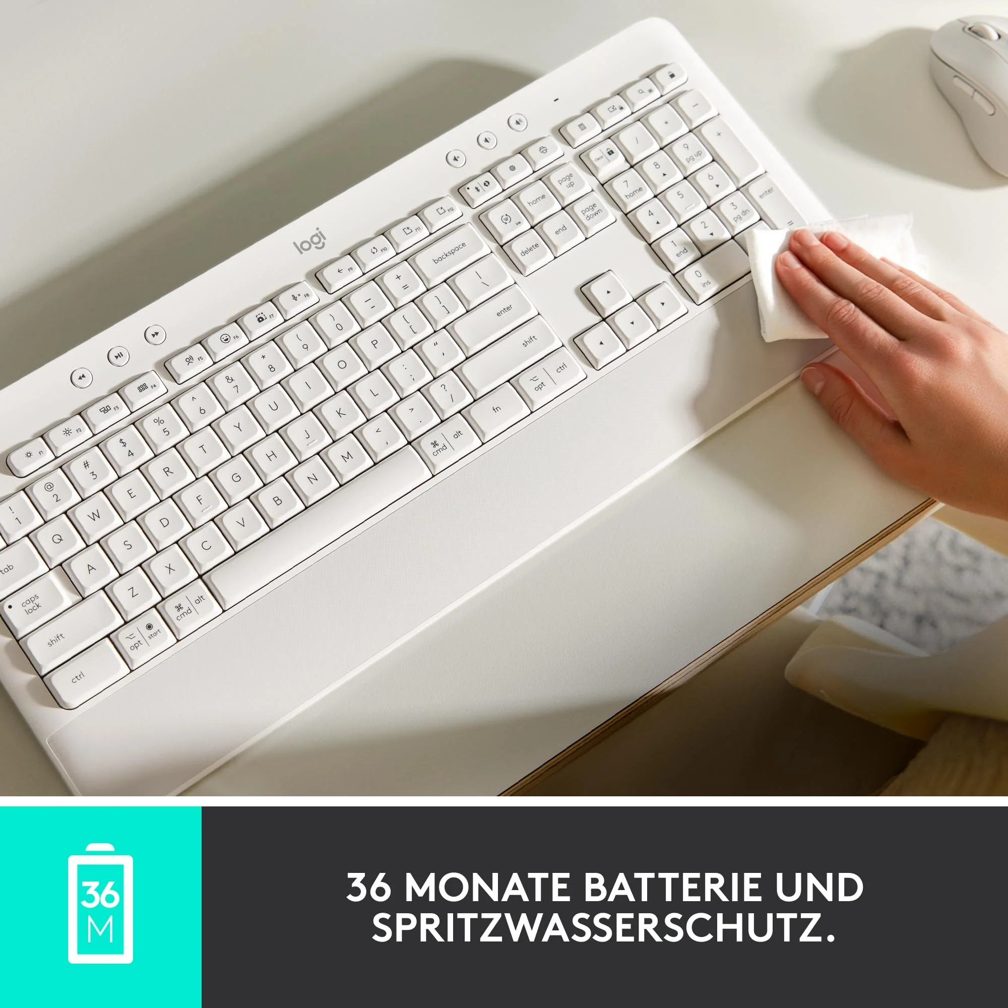 Logitech Signature K650 Comfort kabellose Tastatur mit Handballenauflage, BLE Bluetooth/Logi Bolt USB-Empfänger, Soft-Touch-Tastatur, Numpad, PC/Windows/Mac, Deutsches QWERTZ - Grau - Image 6
