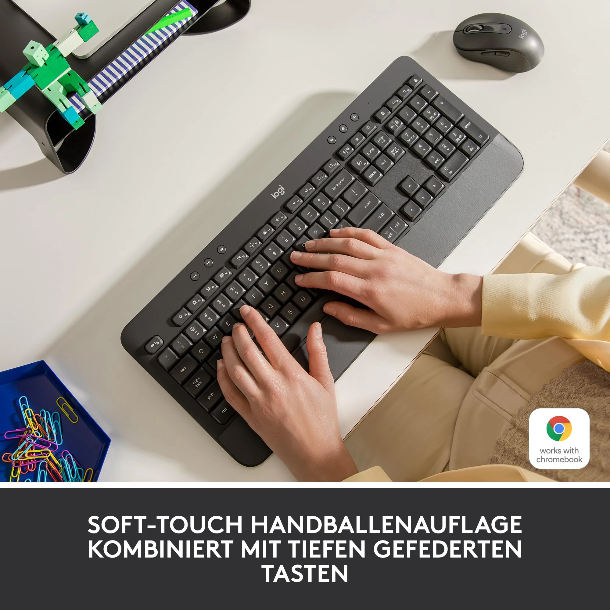 Logitech Signature K650 Comfort kabellose Tastatur mit Handballenauflage, BLE Bluetooth/Logi Bolt USB-Empfänger, Soft-Touch-Tastatur, Numpad, PC/Windows/Mac, Deutsches QWERTZ - Grau - Image 8