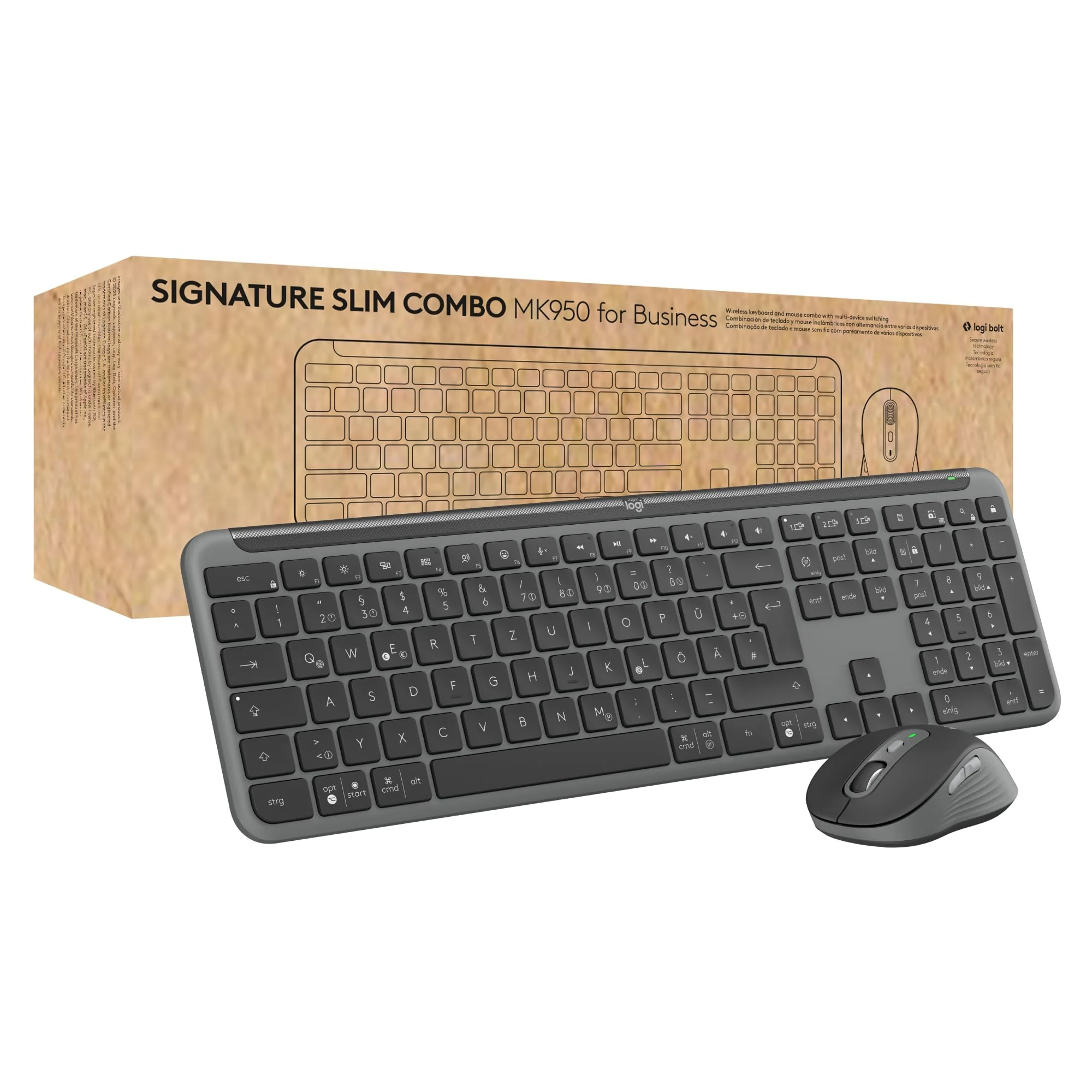 Logitech Signature Slim MK950 for Business kabelloses Tastatur-Maus-Set, leises Tippen, sicherer Empfänger, Bluetooth, weltweit Zertifiziert, Windows/Mac/Chrome/Linux, DEU QWERTZ-Layout, Grafit - Image 4