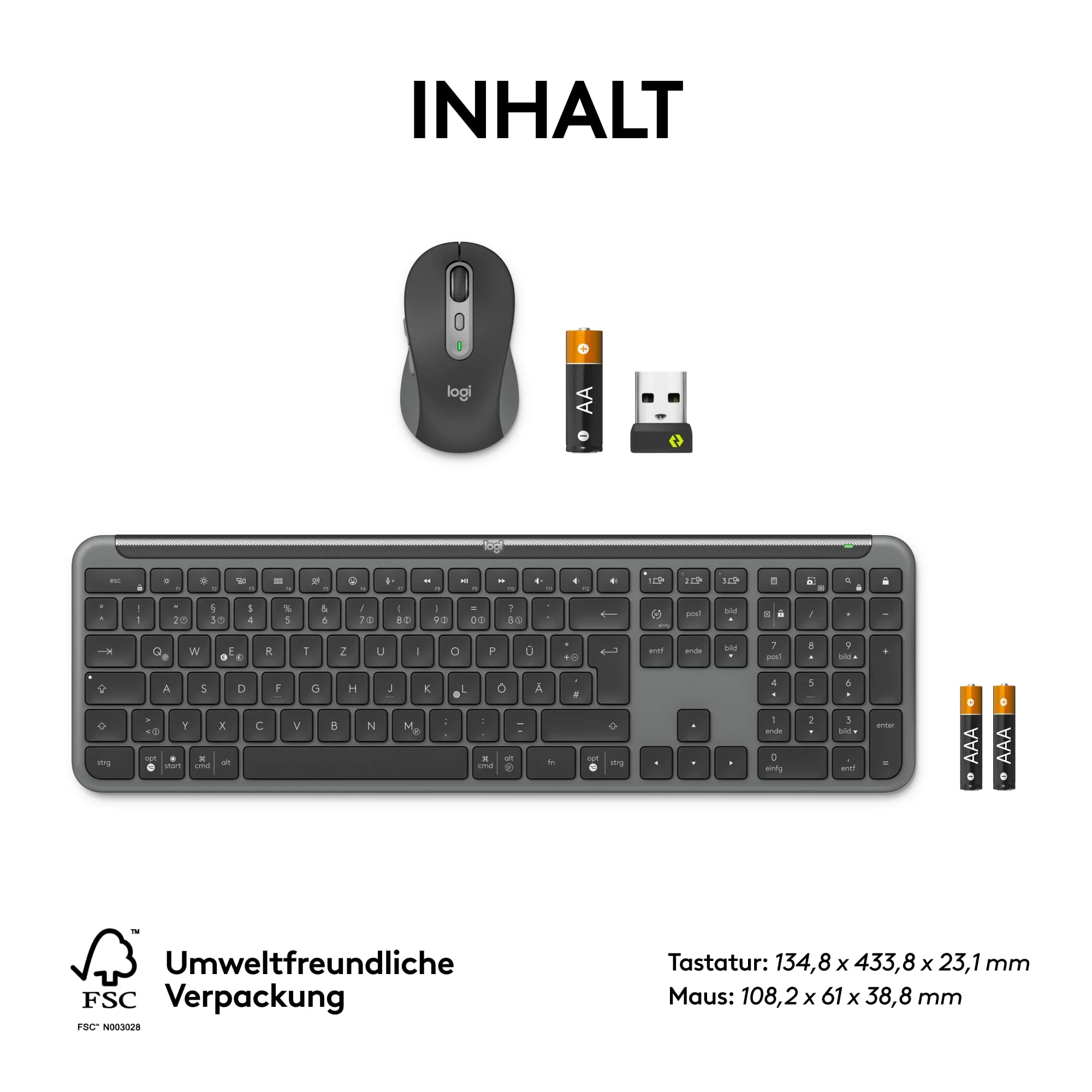 Logitech Signature Slim MK950 for Business kabelloses Tastatur-Maus-Set, leises Tippen, sicherer Empfänger, Bluetooth, weltweit Zertifiziert, Windows/Mac/Chrome/Linux, DEU QWERTZ-Layout, Grafit - Image 9