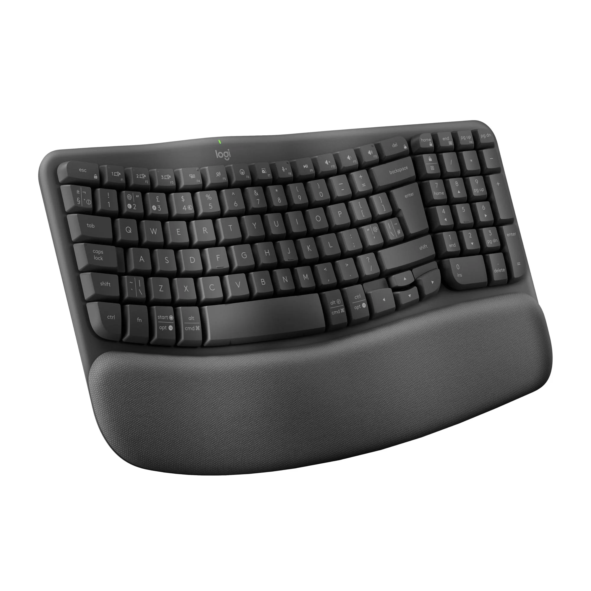 Logitech Wave Keys kabellose ergonomische Tastatur - Grafit, Spanisches QWERTY-Layout