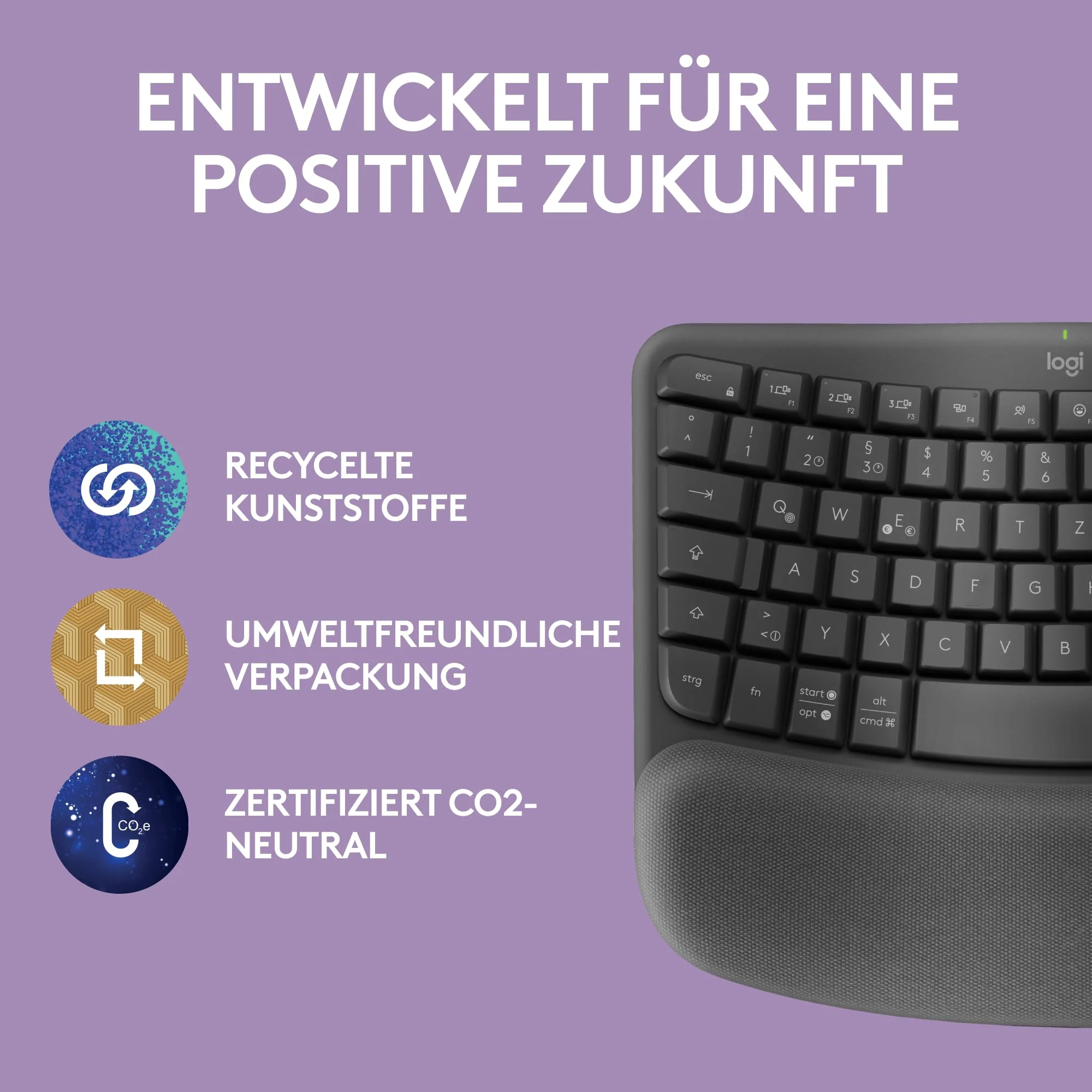 Logitech Wave Keys kabellose ergonomische Tastatur - Grafit, US QWERTY-Layout - Image 2